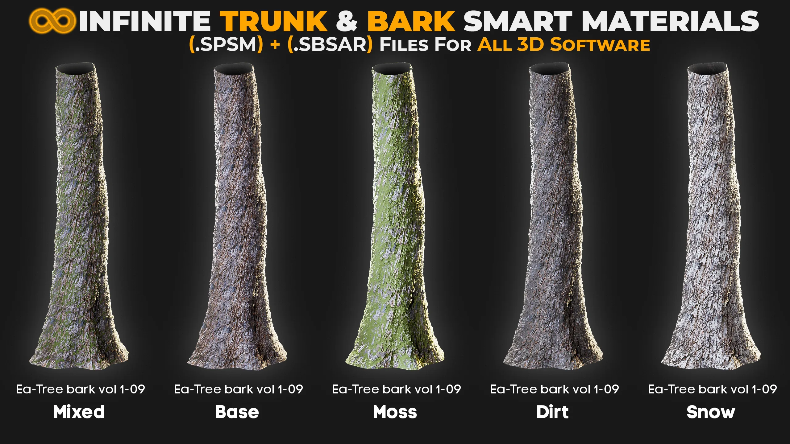 +80 Realistic Tree Trunk Textures - Smart Material + SBSAR