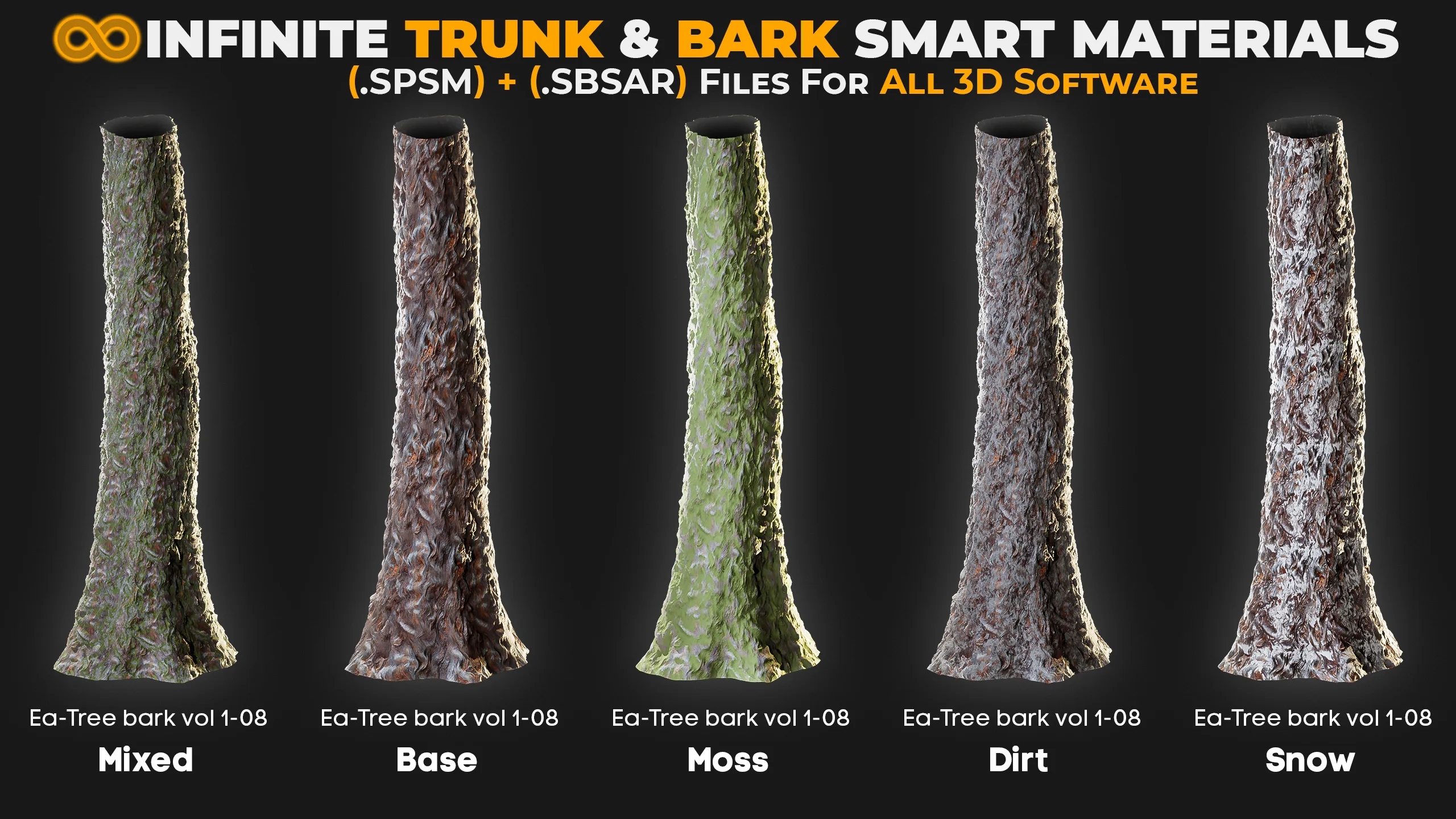 +80 Realistic Tree Trunk Textures - Smart Material + SBSAR