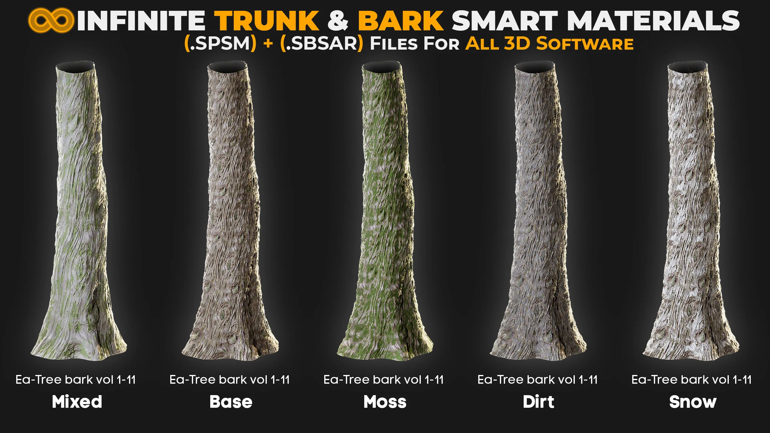 +80 Realistic Tree Trunk Textures - Smart Material + SBSAR