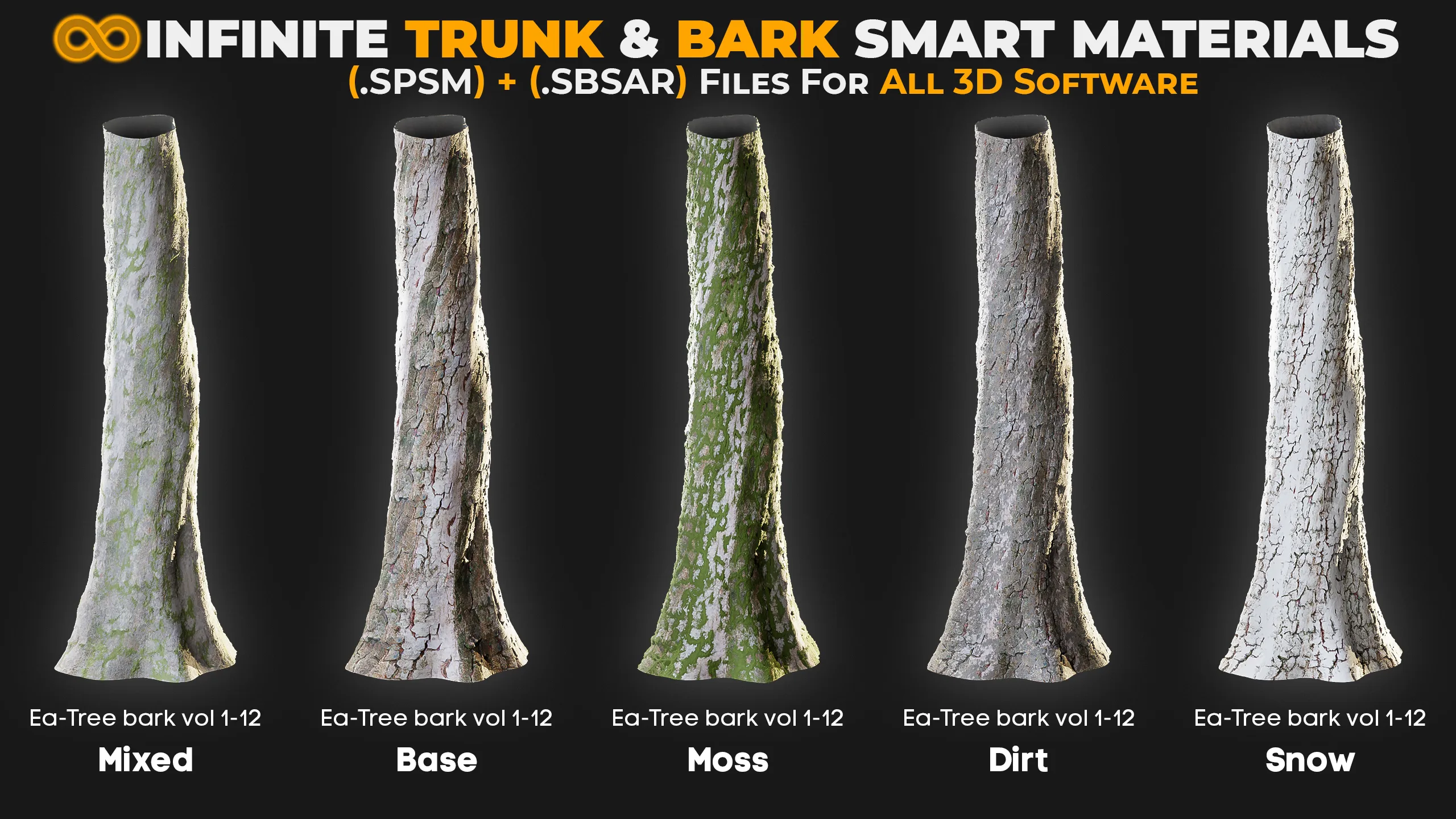 +80 Realistic Tree Trunk Textures - Smart Material + SBSAR