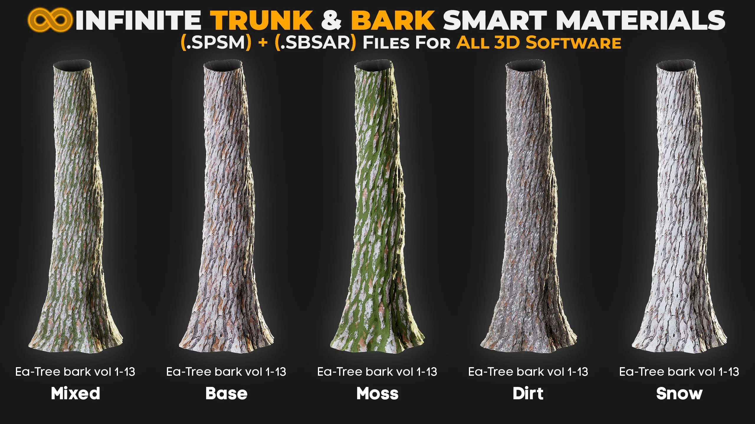 +80 Realistic Tree Trunk Textures - Smart Material + SBSAR