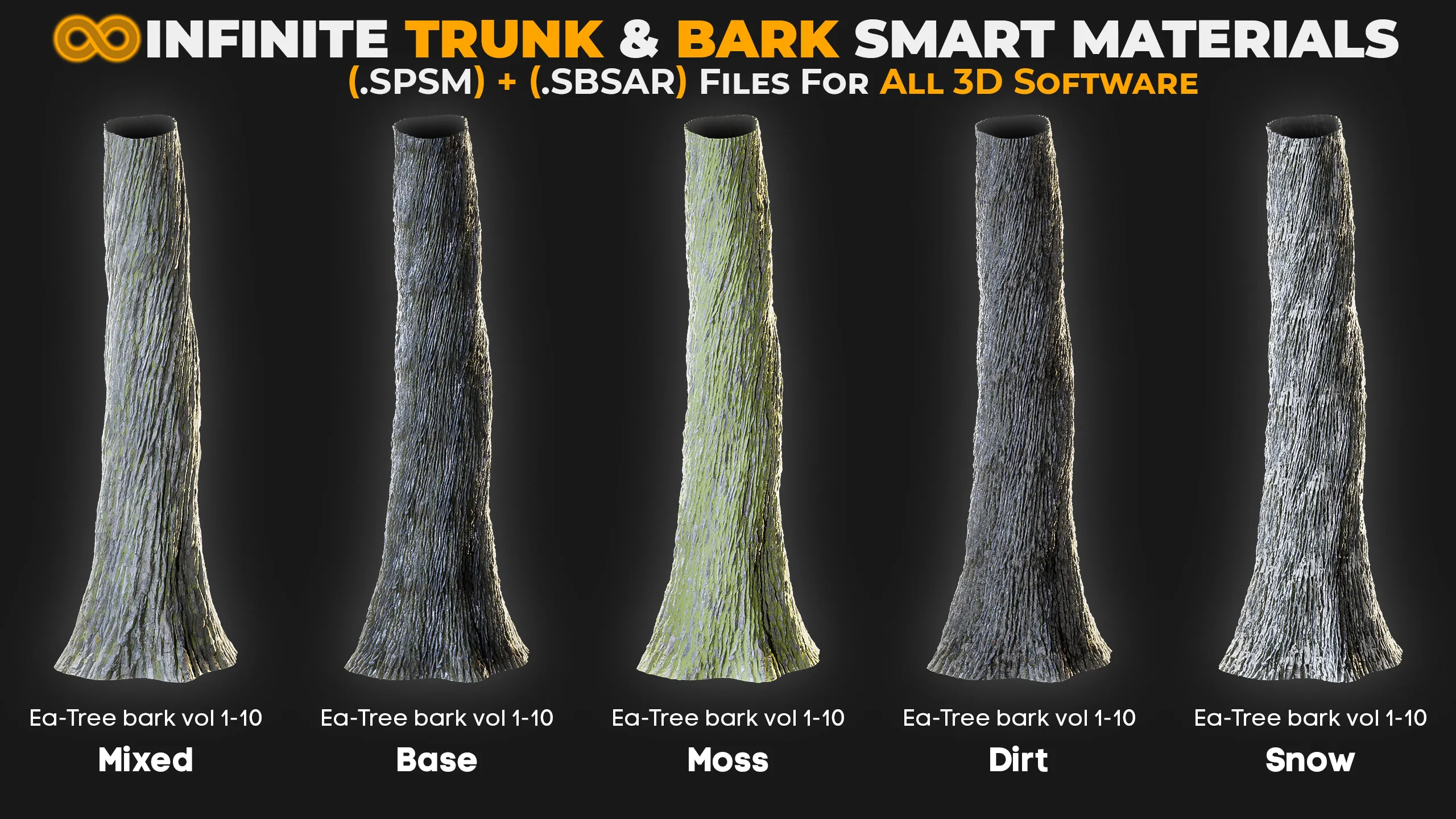 +80 Realistic Tree Trunk Textures - Smart Material + SBSAR