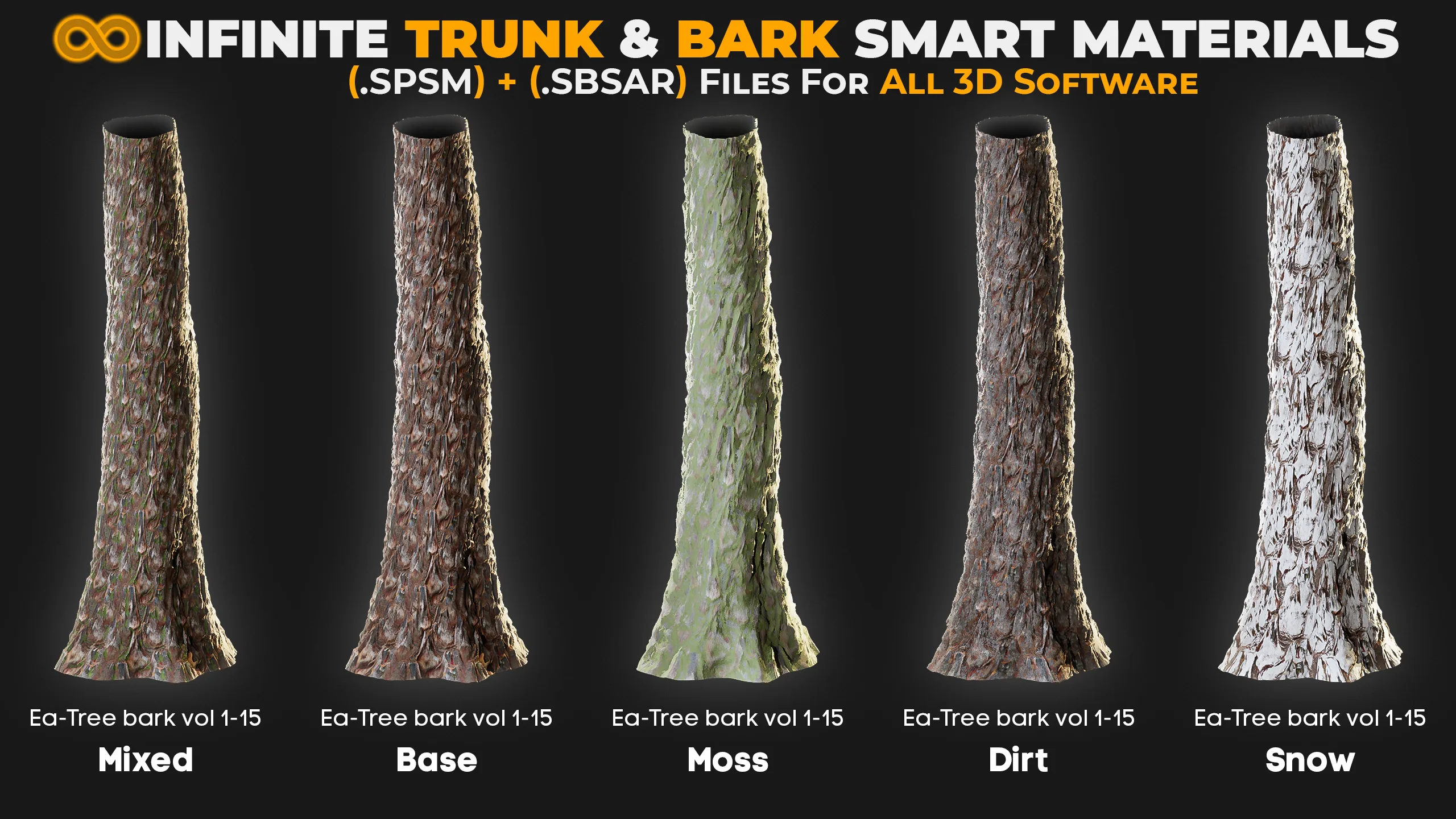 +80 Realistic Tree Trunk Textures - Smart Material + SBSAR