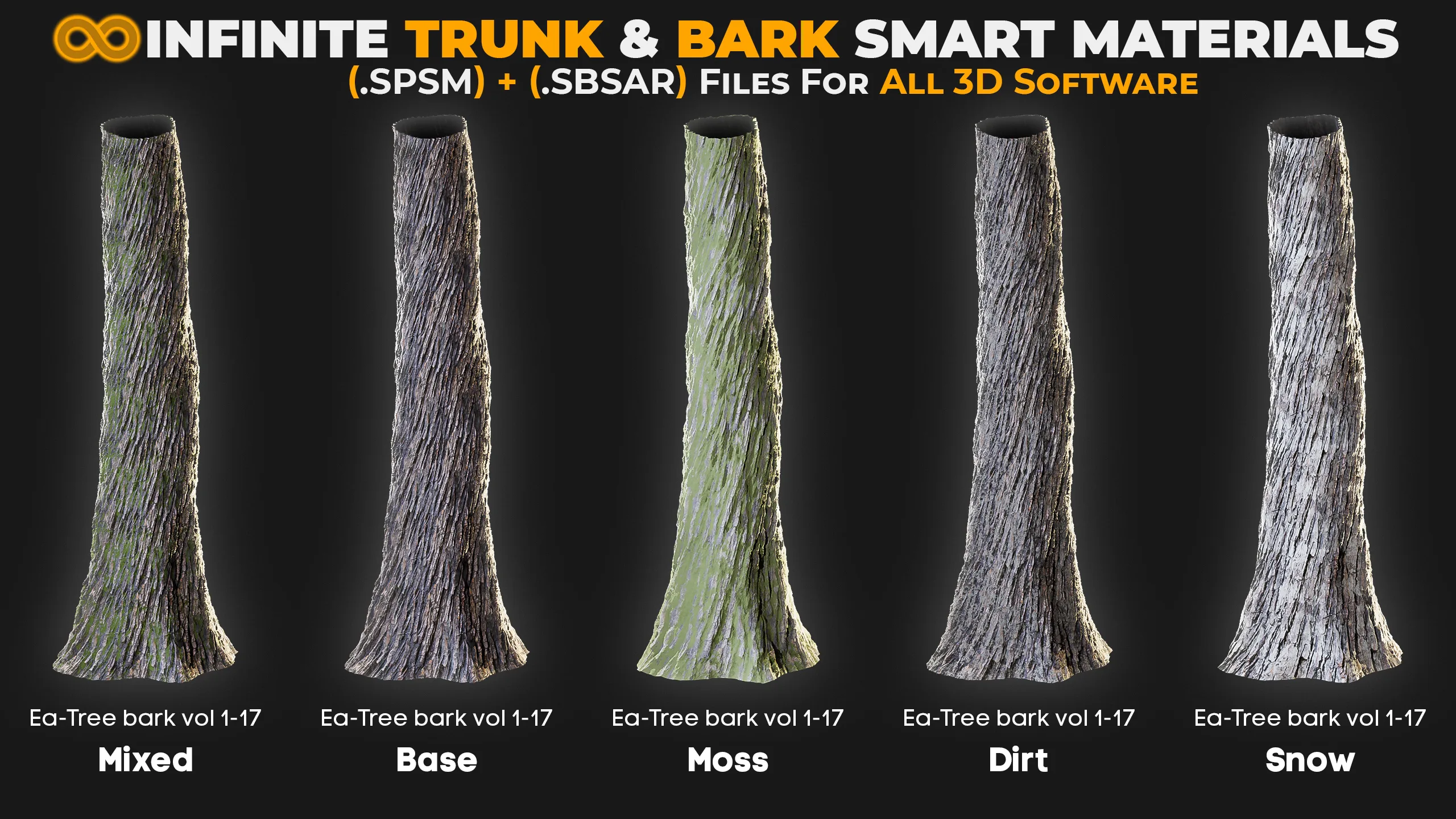 +80 Realistic Tree Trunk Textures - Smart Material + SBSAR