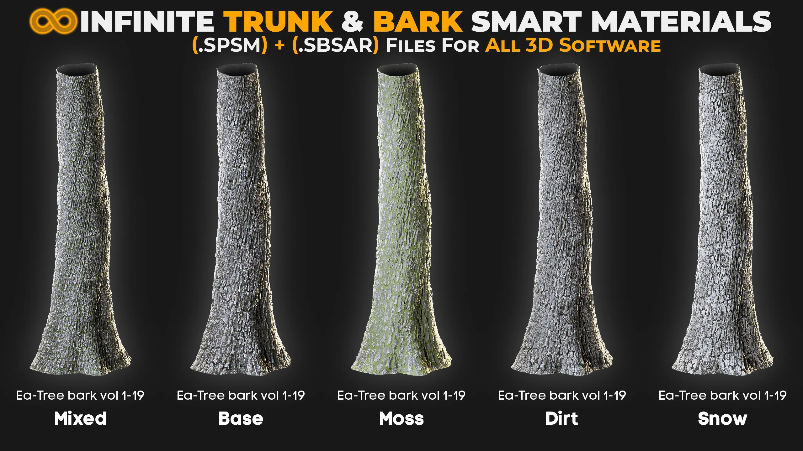 +80 Realistic Tree Trunk Textures - Smart Material + SBSAR