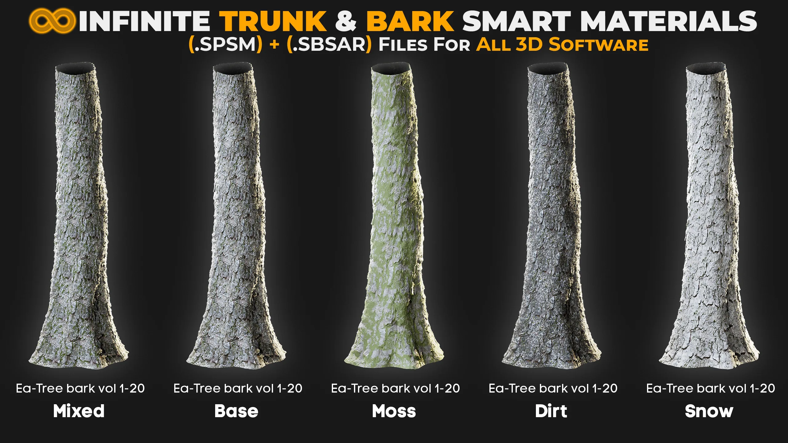 +80 Realistic Tree Trunk Textures - Smart Material + SBSAR