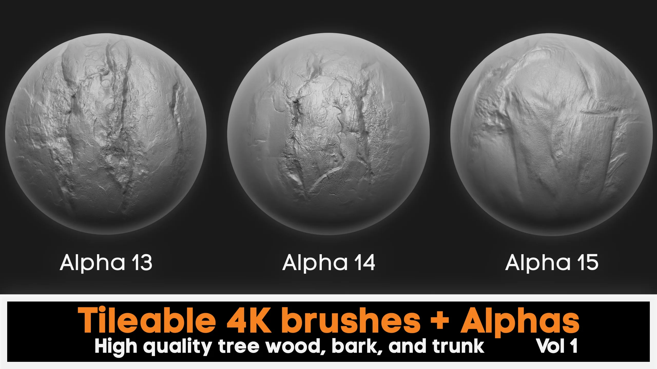 4K high quality tileable tree bark Zbrush brushes + 4k Alpha textures