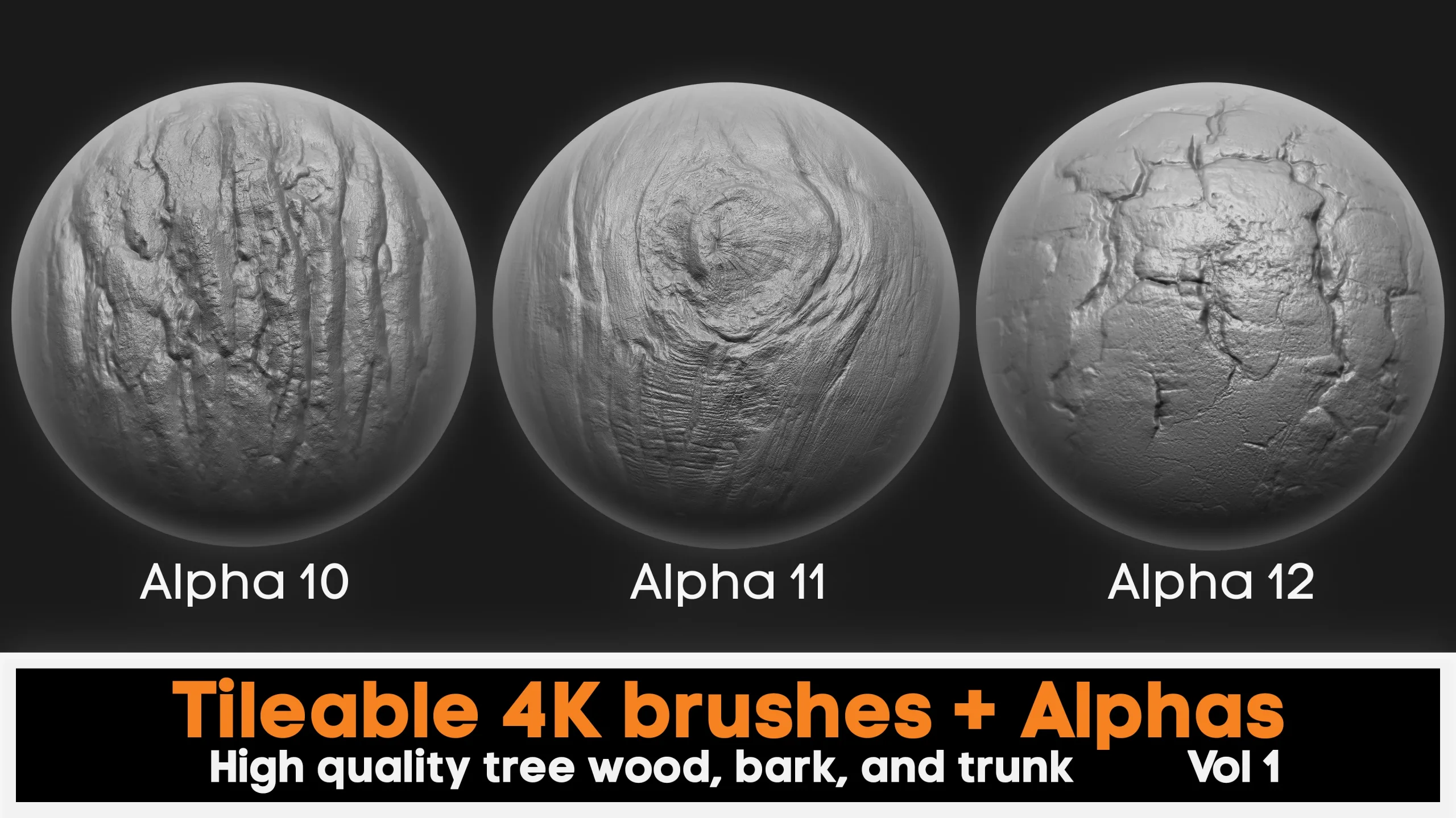 4K high quality tileable tree bark Zbrush brushes + 4k Alpha textures