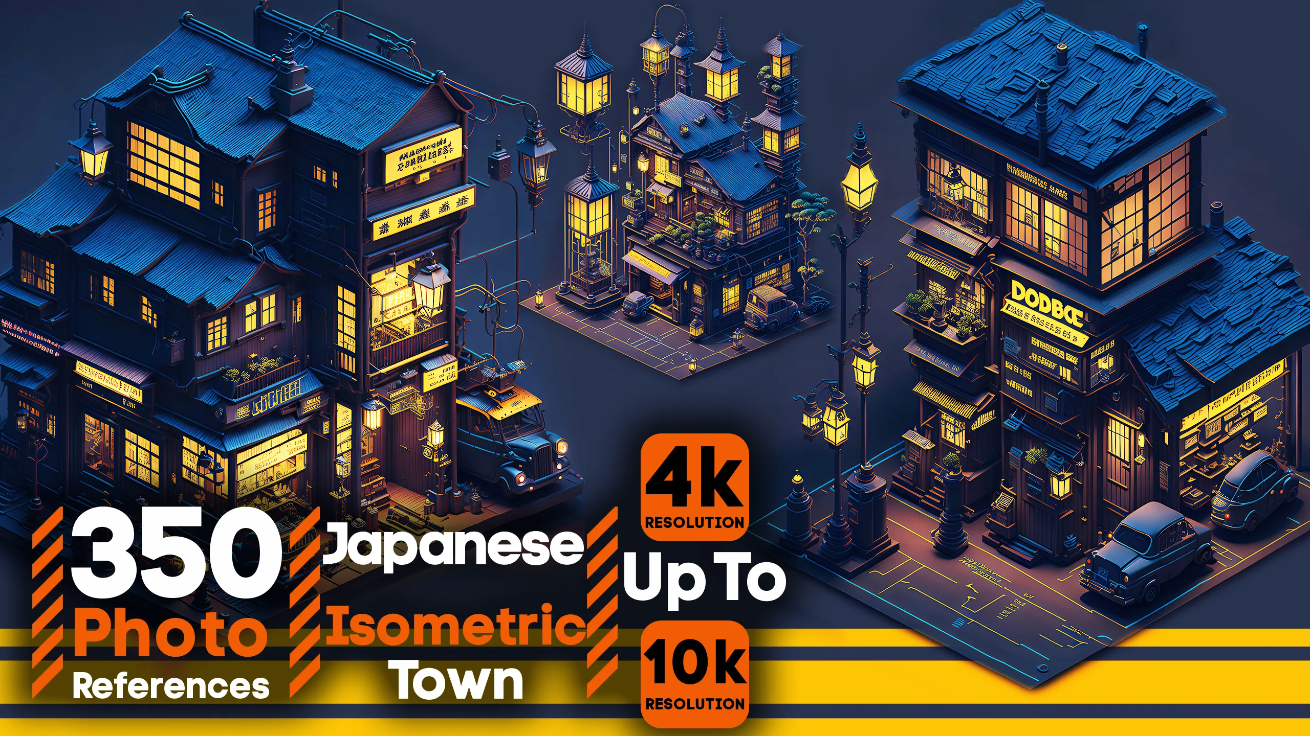 350 Japanese isometric town – Reference Pack - 4k up to 10k resolution - vol 1