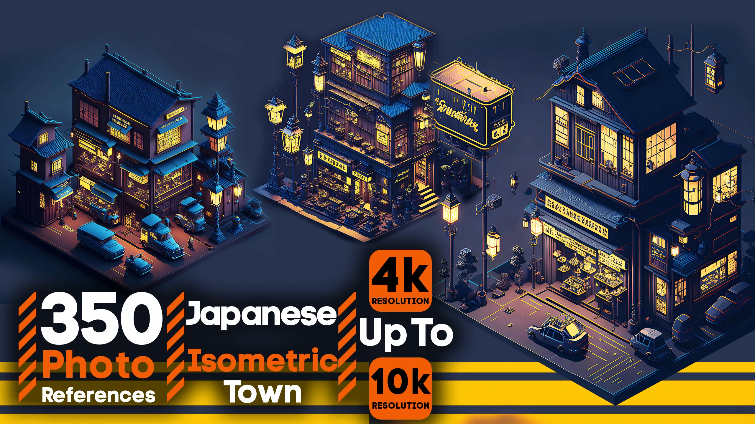 350 Japanese isometric town – Reference Pack - 4k up to 10k resolution - vol 1