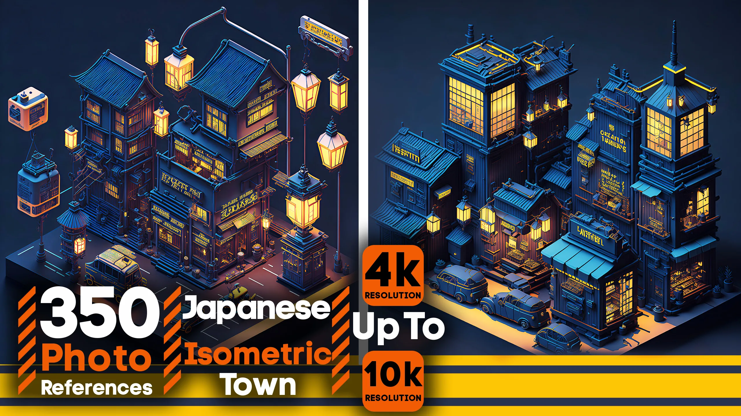 350 Japanese isometric town – Reference Pack - 4k up to 10k resolution - vol 1