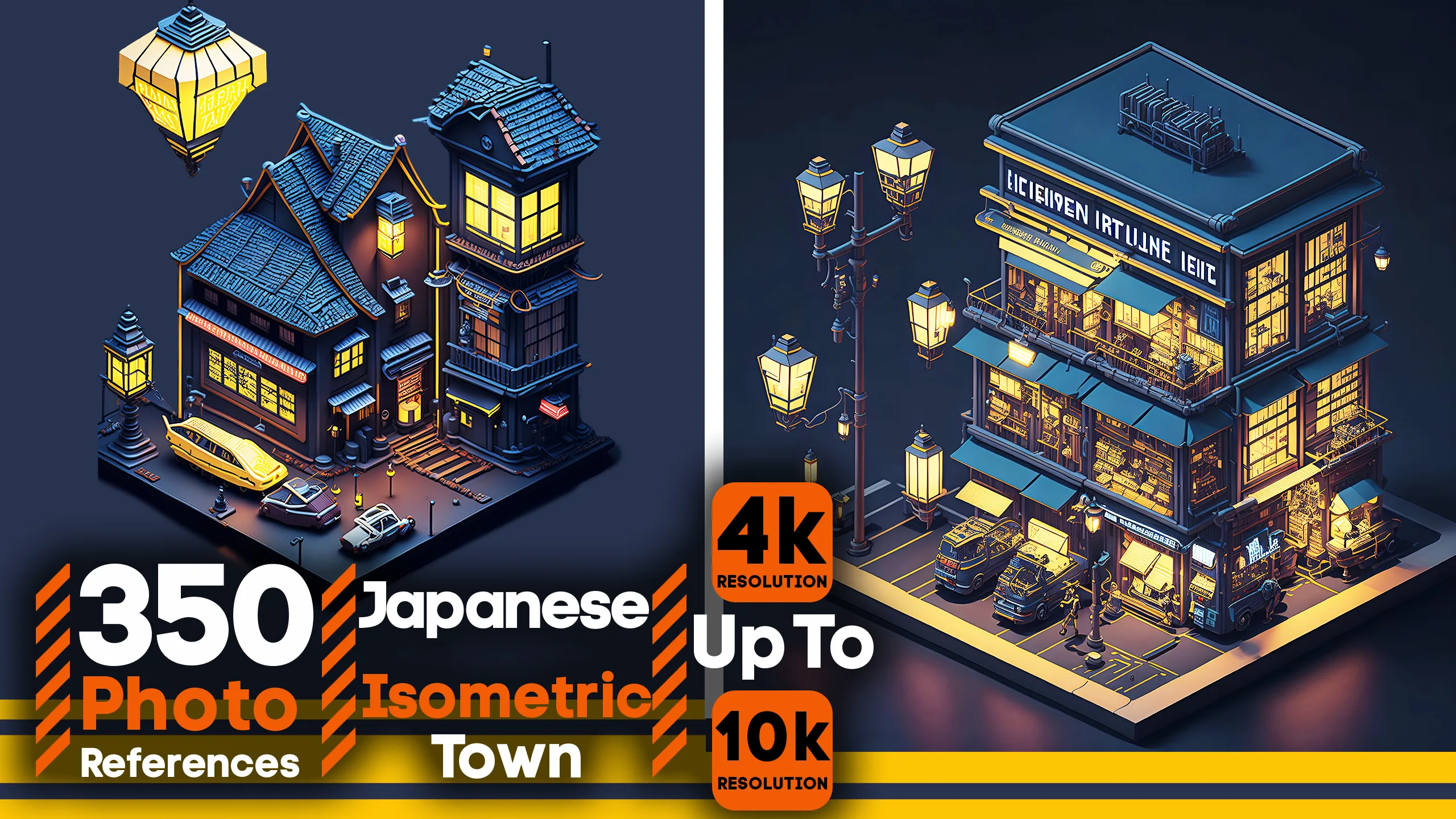 350 Japanese isometric town – Reference Pack - 4k up to 10k resolution - vol 1