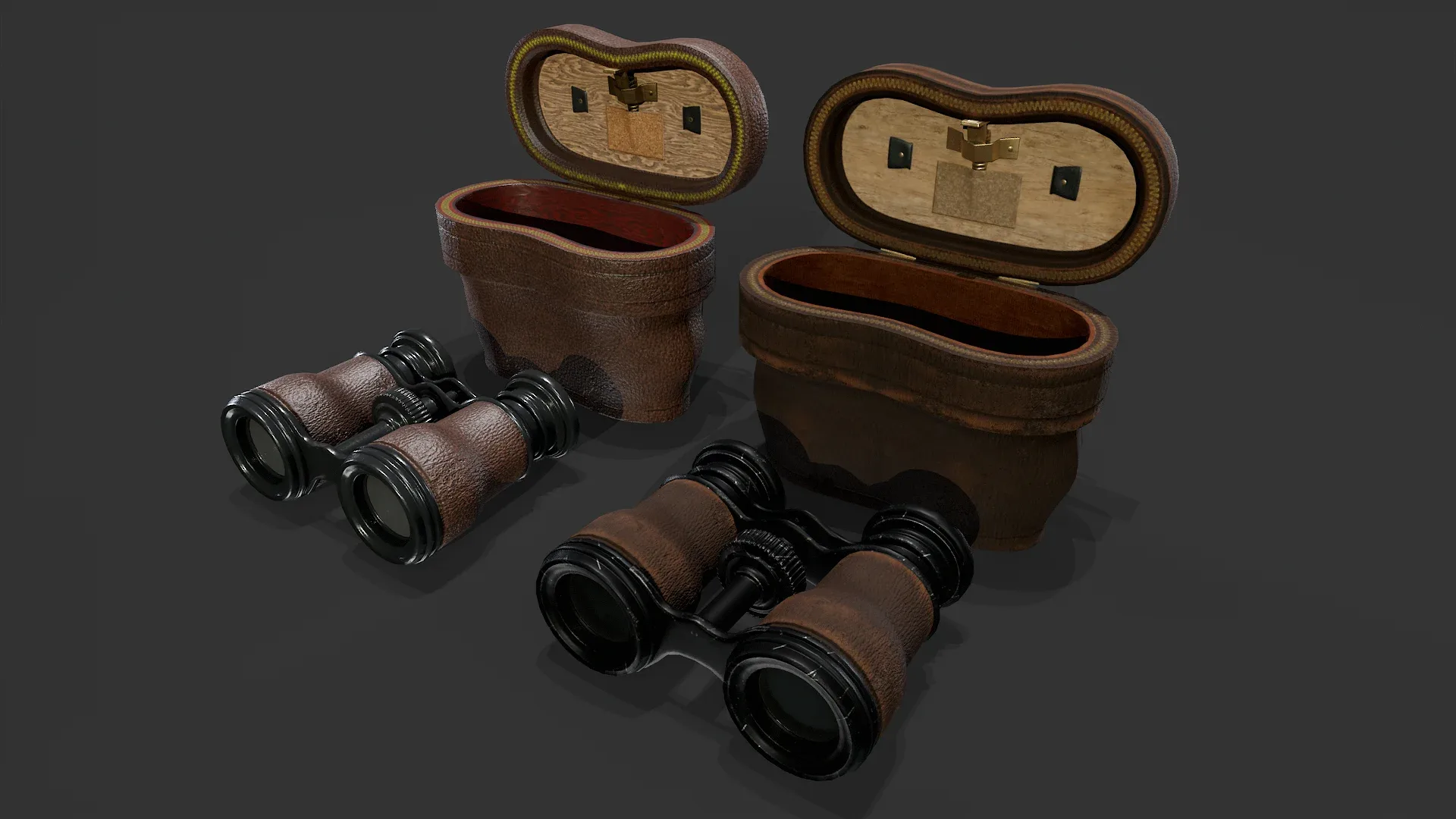 Antique Binoculars with Case V02 - Low Poly