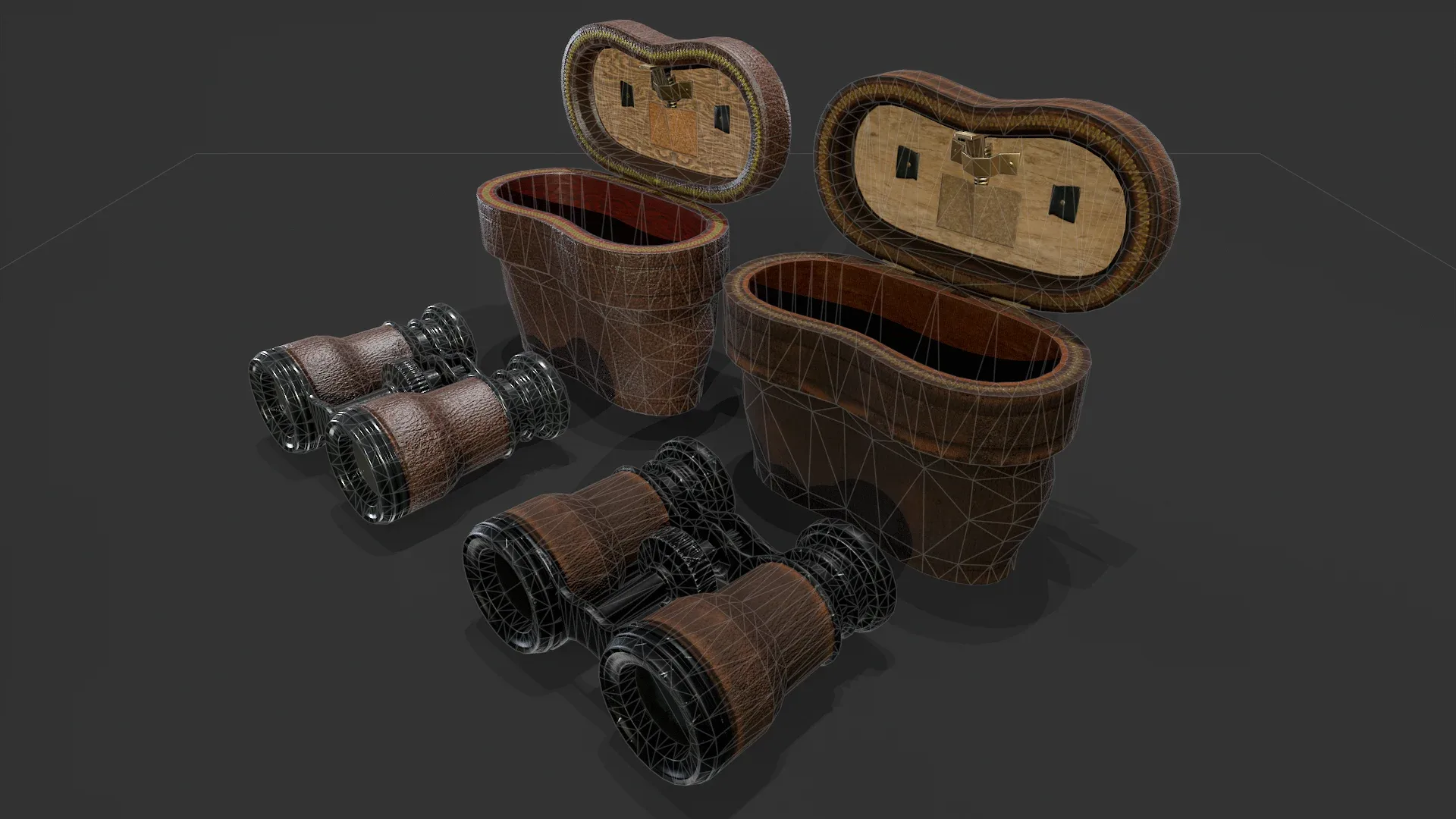 Antique Binoculars with Case V02 - Low Poly