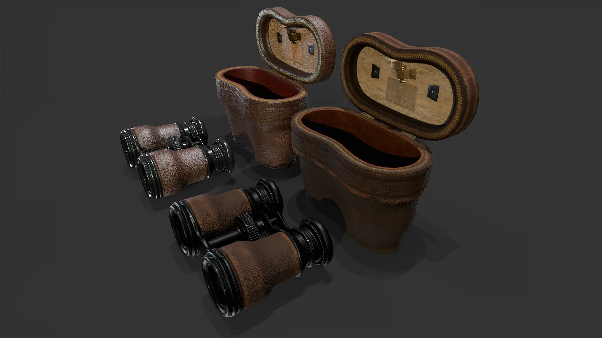 Antique Binoculars with Case V02 - Low Poly