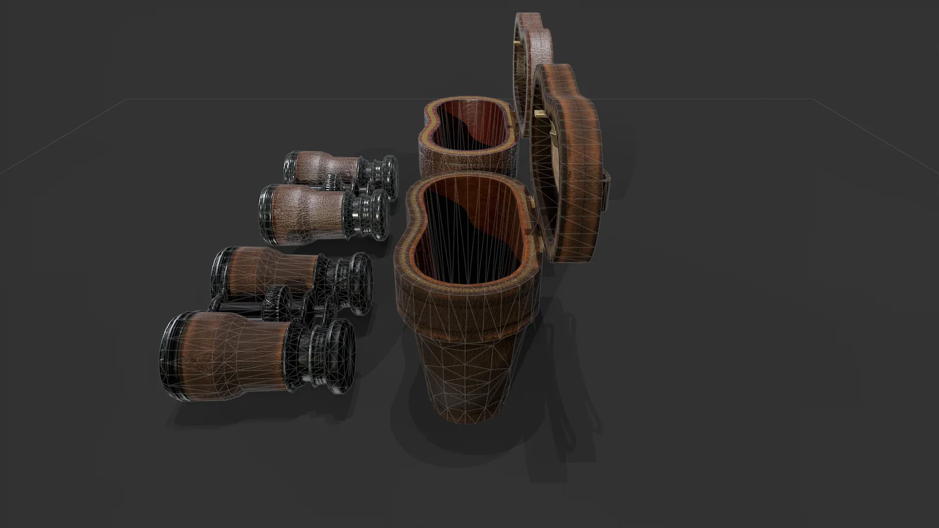 Antique Binoculars with Case V02 - Low Poly