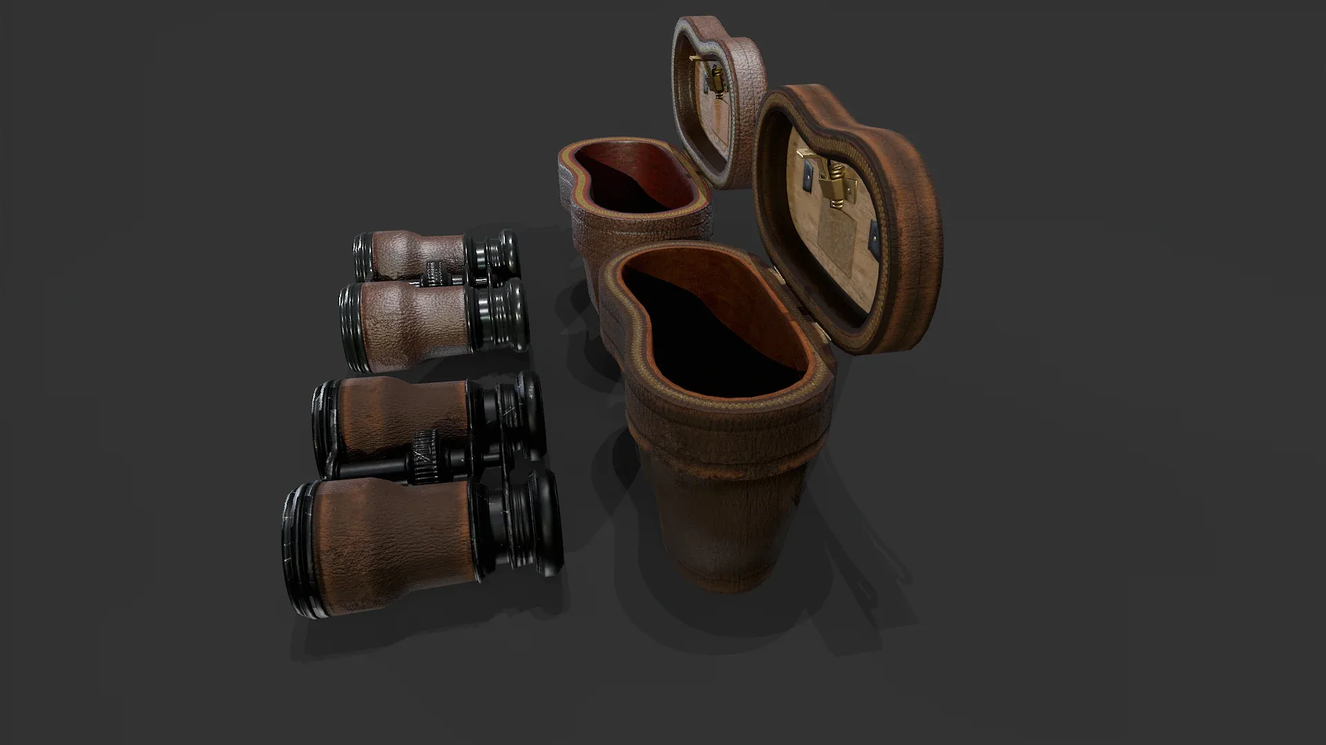 Antique Binoculars with Case V02 - Low Poly