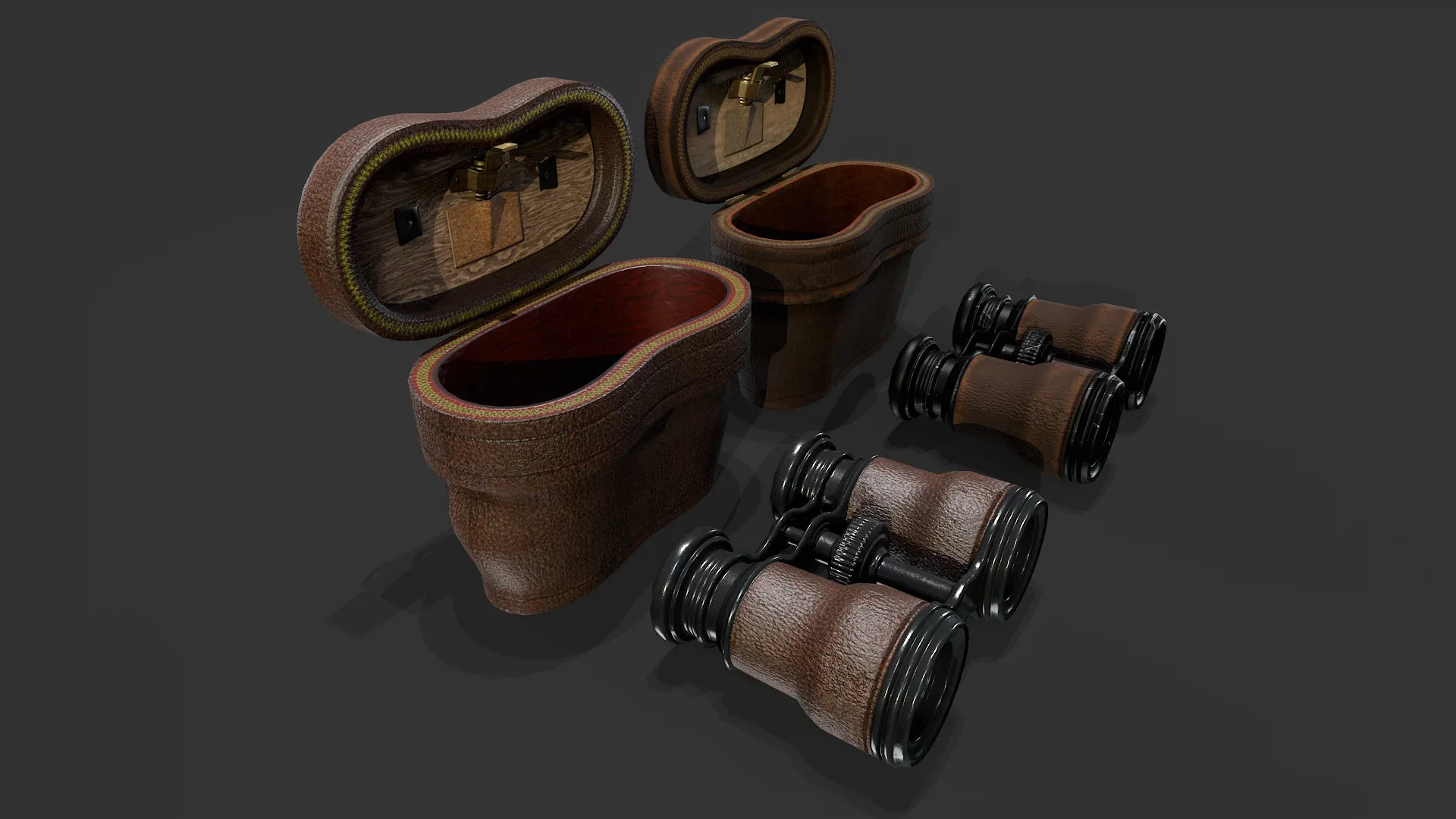 Antique Binoculars with Case V02 - Low Poly