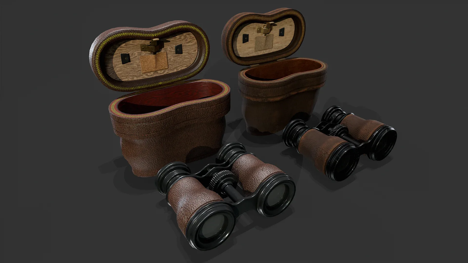 Antique Binoculars with Case V02 - Low Poly