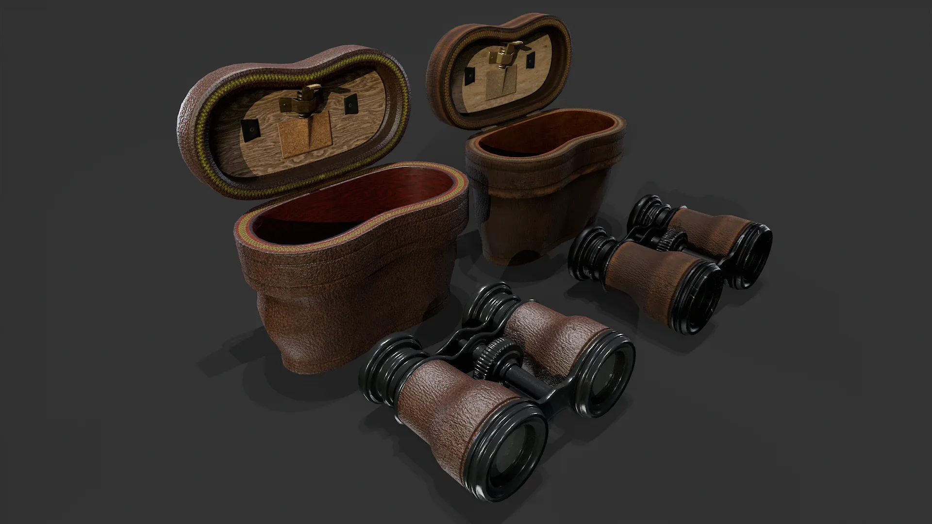 Antique Binoculars with Case V02 - Low Poly