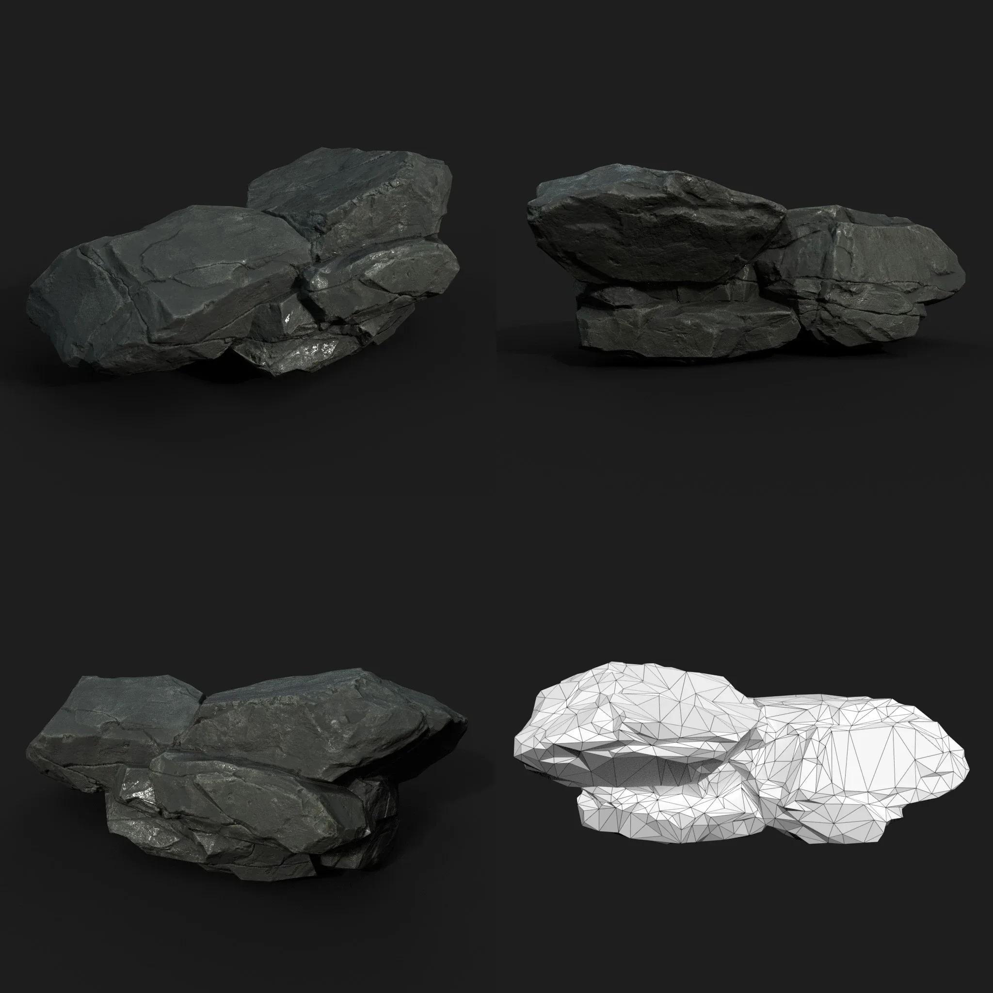 Low Poly Black Rock 230322 - Ultra HD 16K Texture