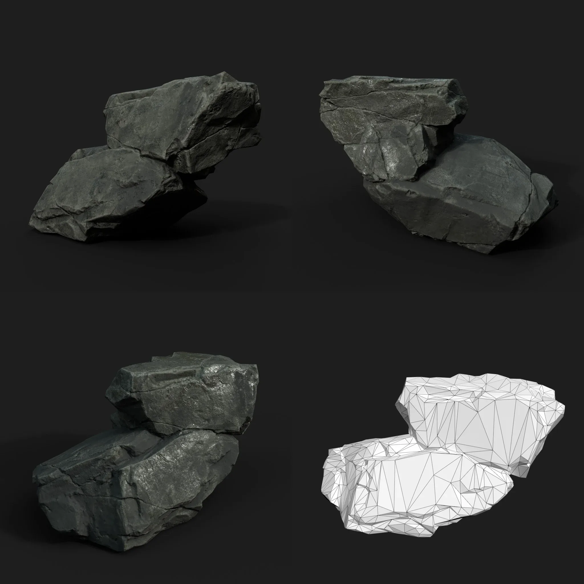 Low Poly Black Rock 230322 - Ultra HD 16K Texture