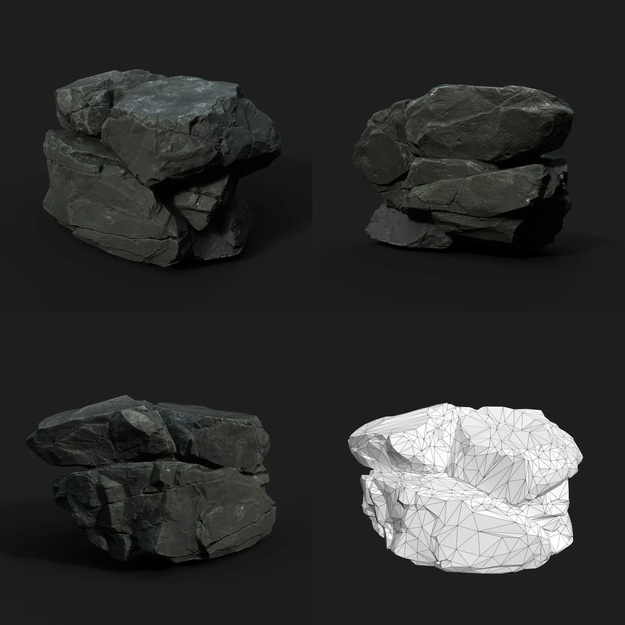 Low Poly Black Rock 230322 - Ultra HD 16K Texture
