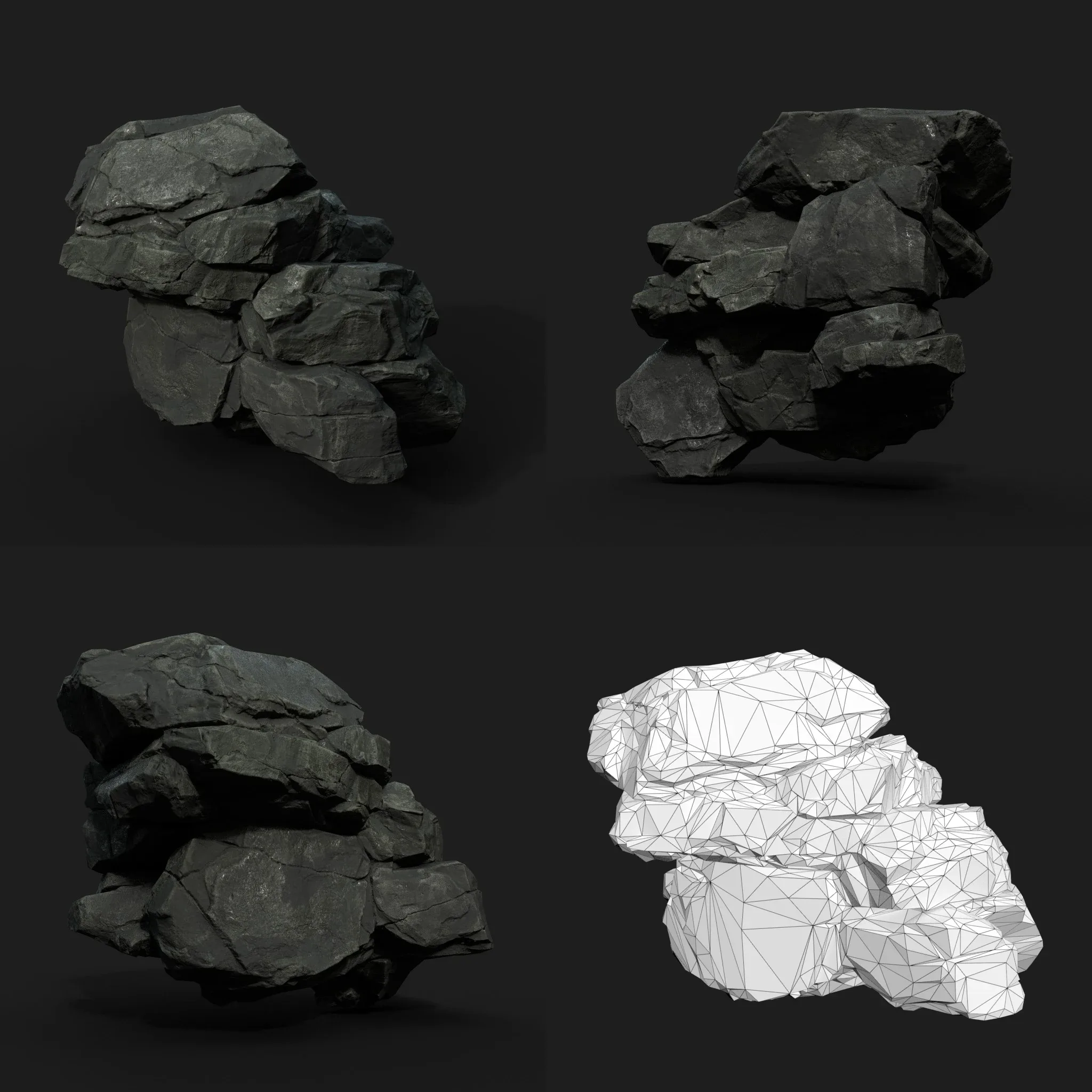 Low Poly Black Rock 230322 - Ultra HD 16K Texture