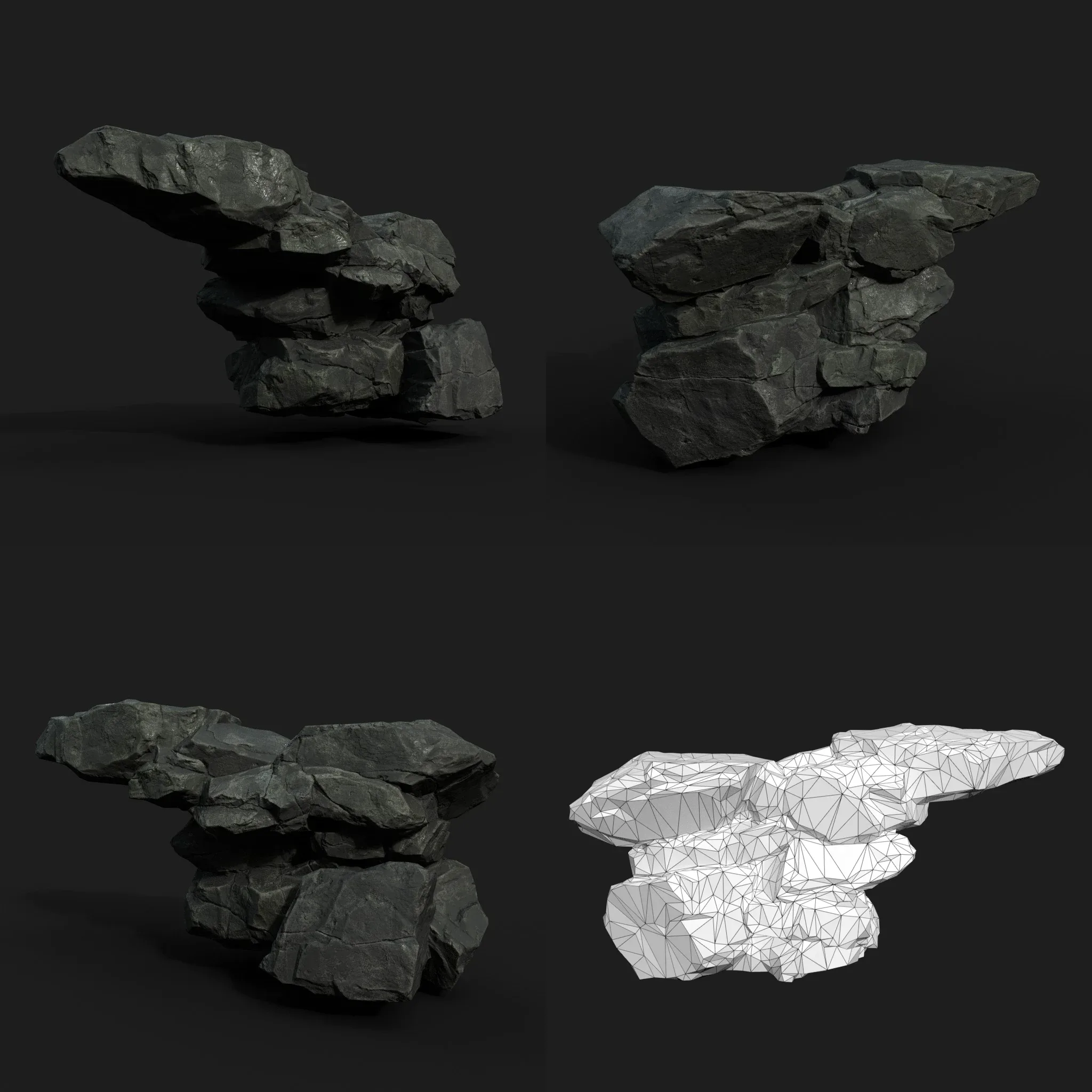 Low Poly Black Rock 230322 - Ultra HD 16K Texture