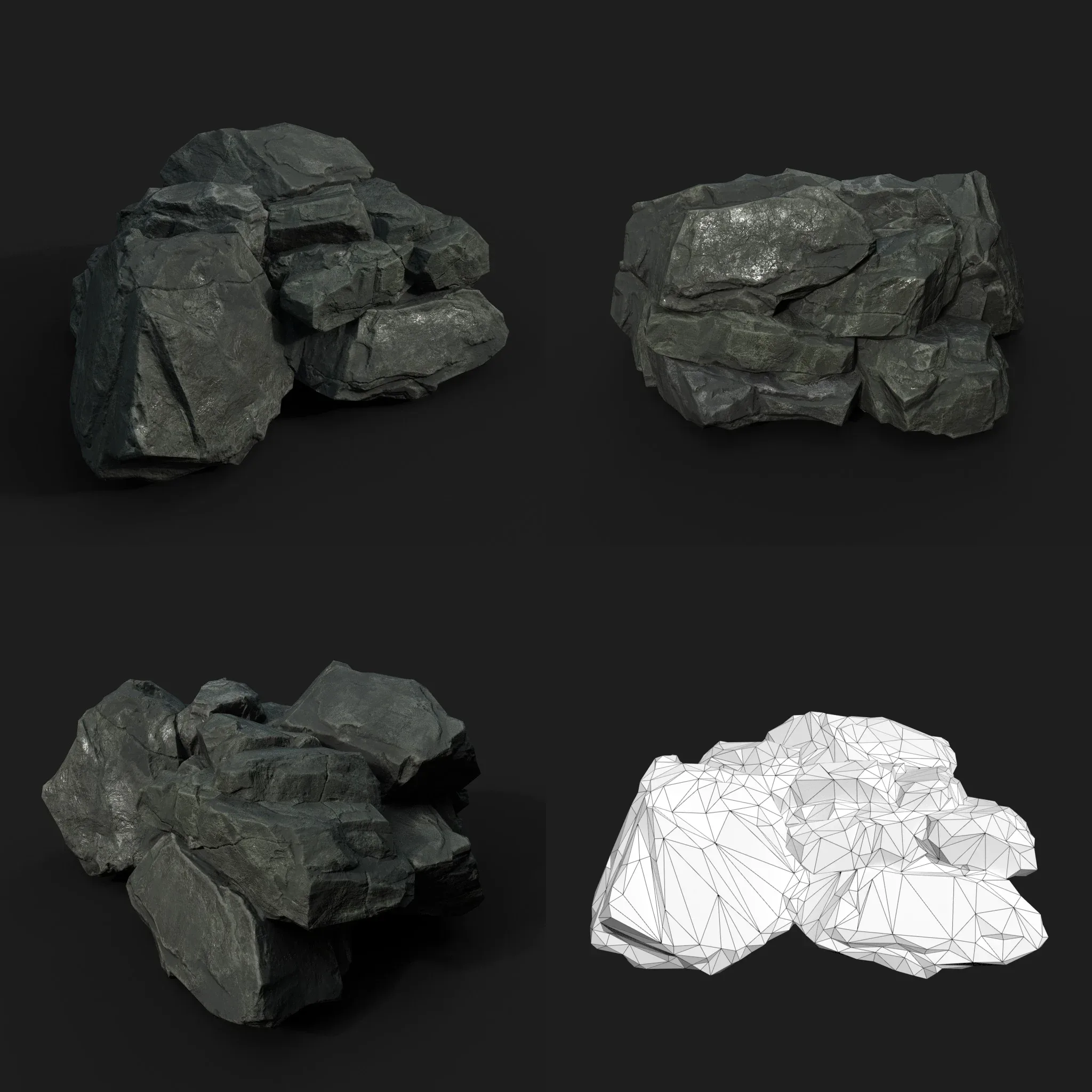 Low Poly Black Rock 230322 - Ultra HD 16K Texture
