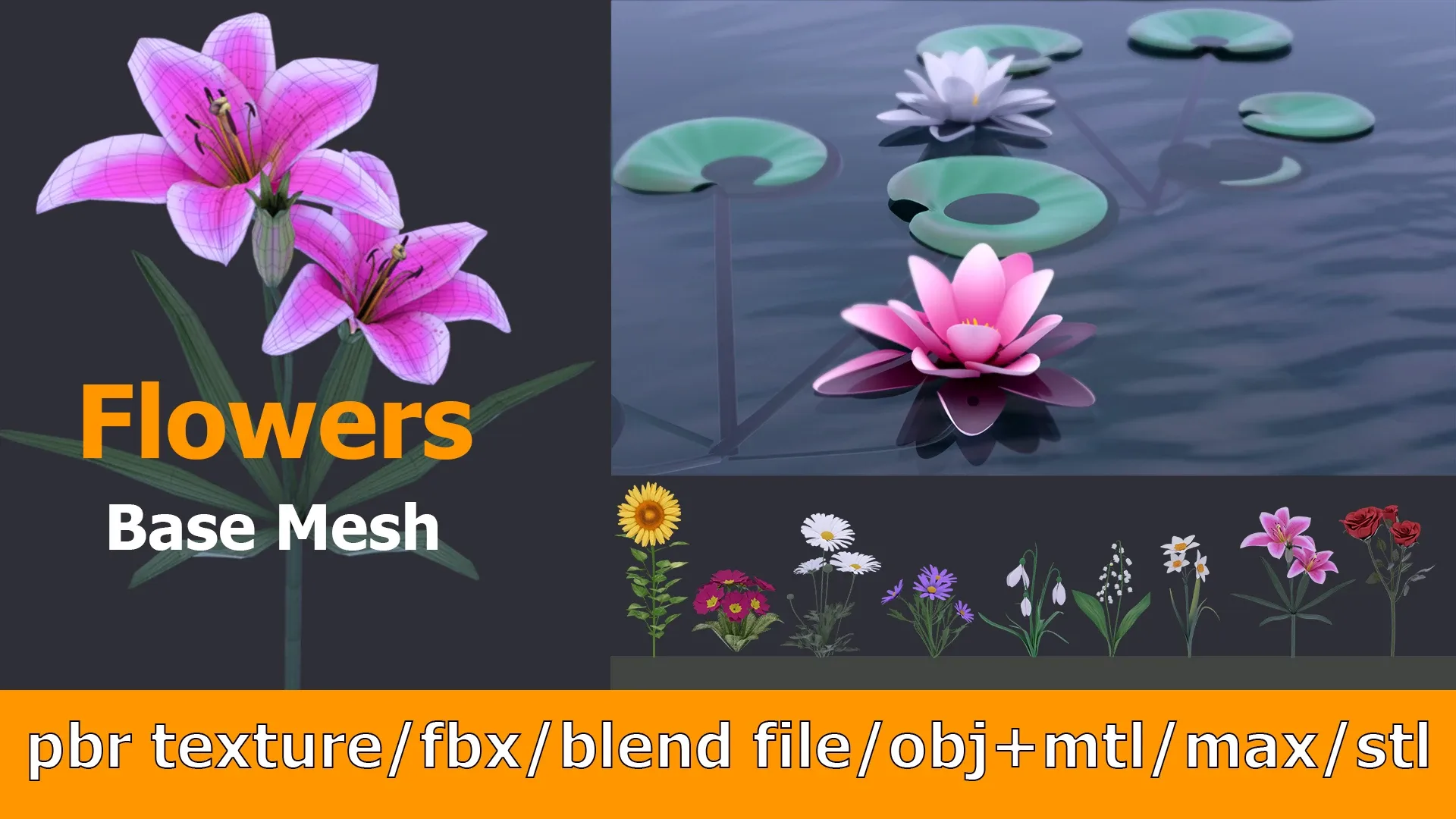 11 TYPE OF 3D FLOWER BUSHES-GAME READY