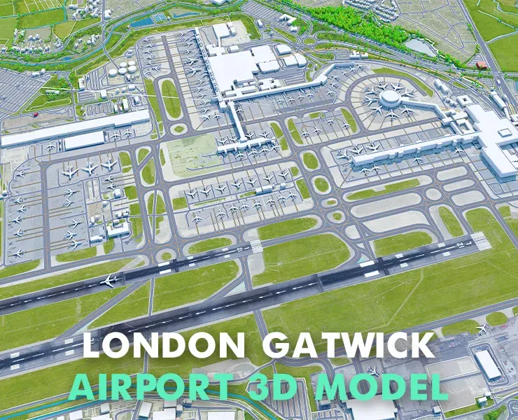London Gatwick Airport 3d model 10km