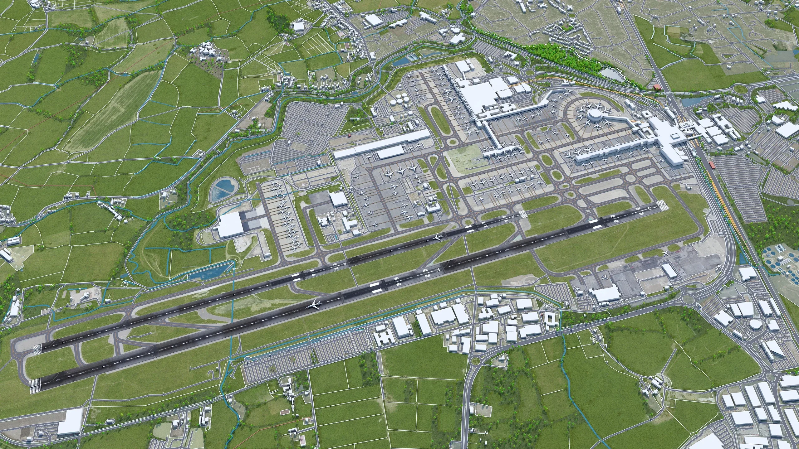London Gatwick Airport 3d model 10km