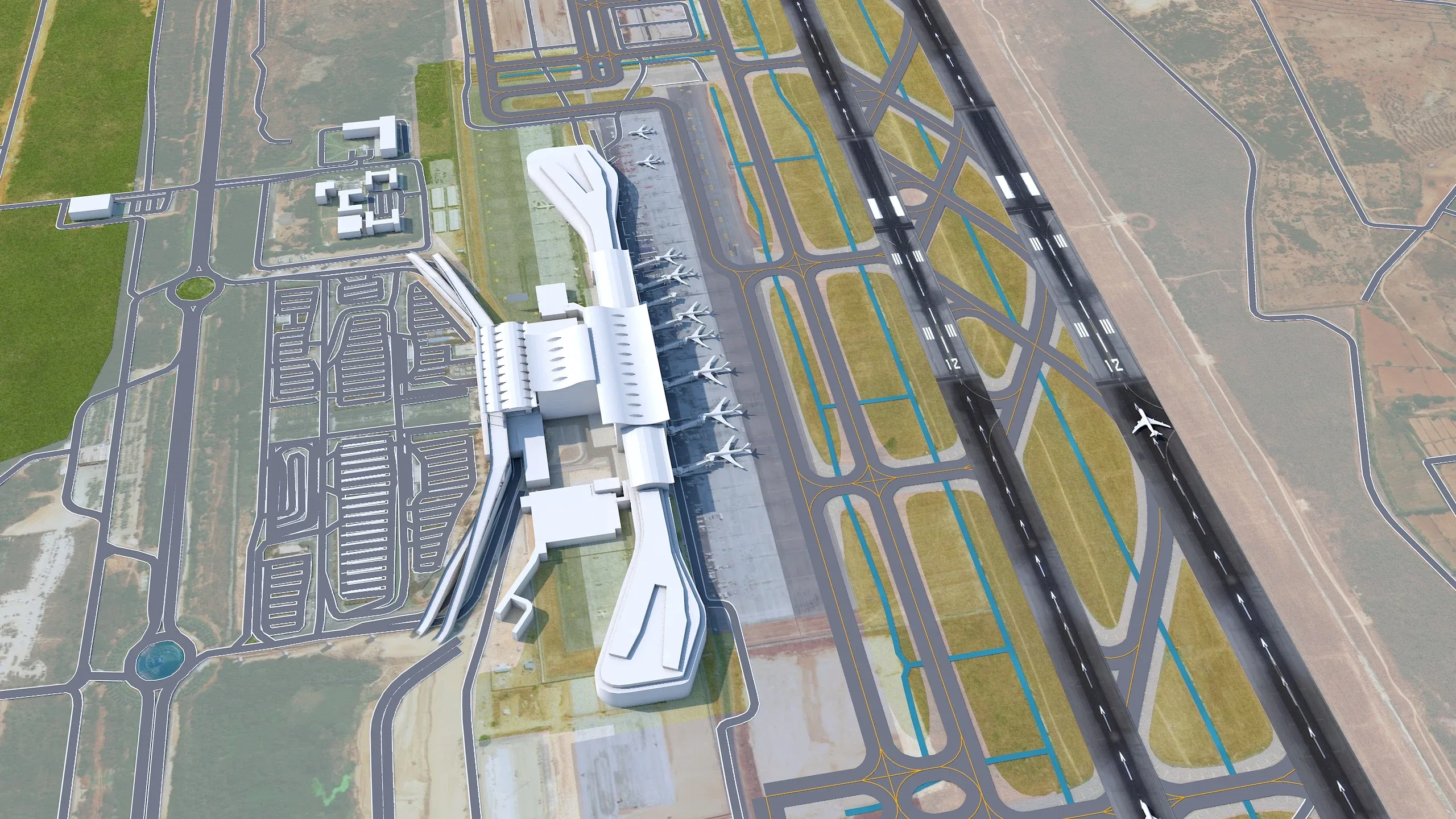 Rajiv Gandhi International Airport Hyderabad 3d model 10km