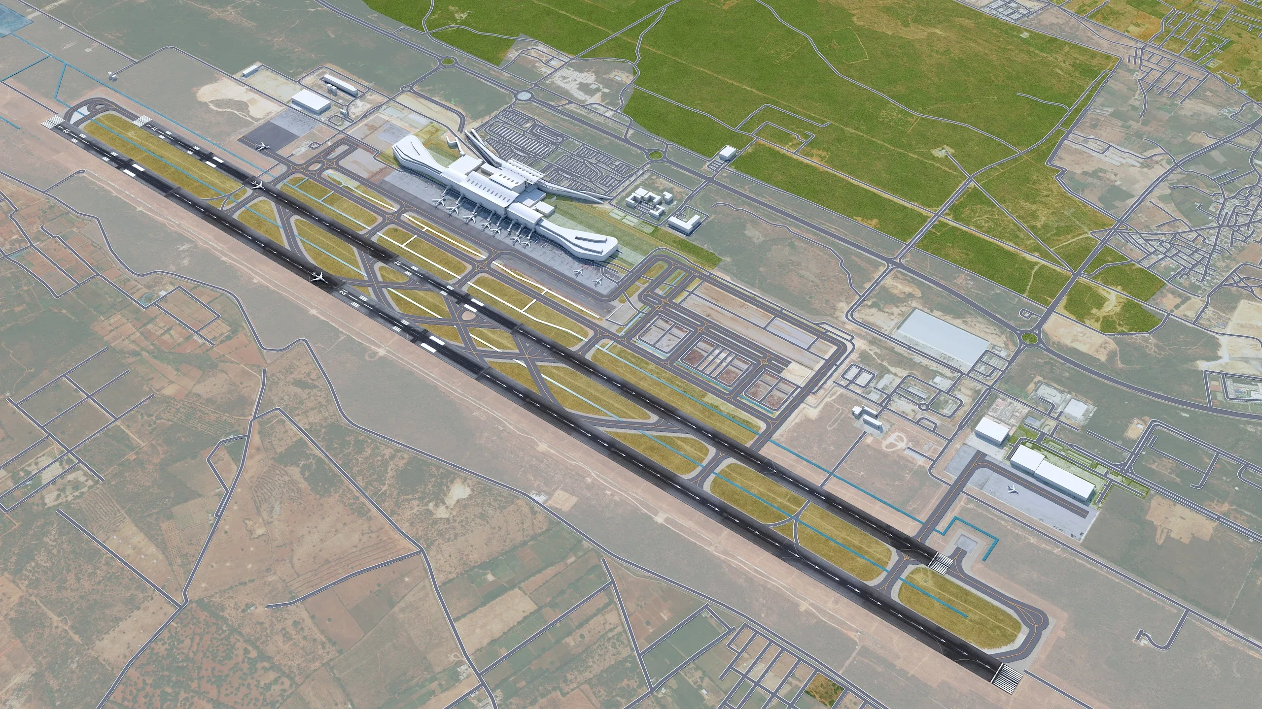 Rajiv Gandhi International Airport Hyderabad 3d model 10km