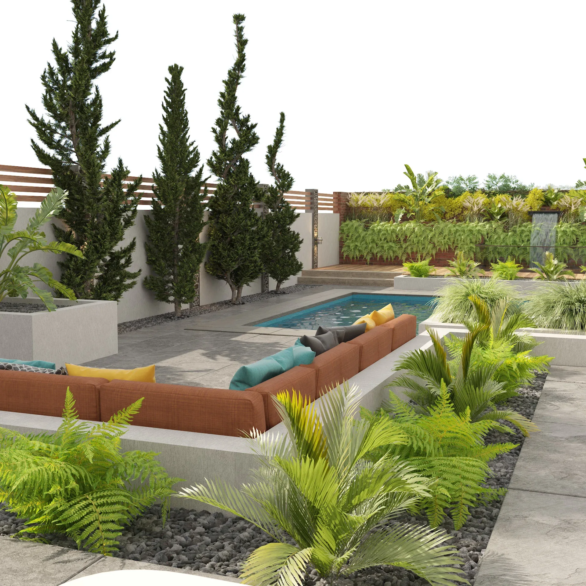 Modern backyard with pool 3d model