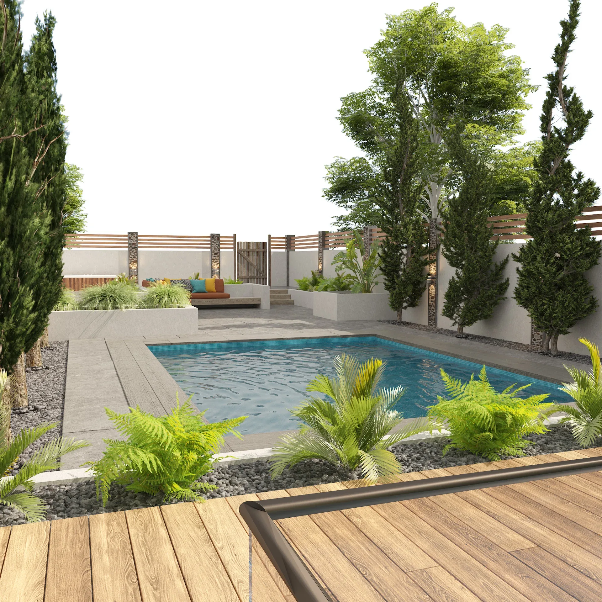 Modern backyard with pool 3d model