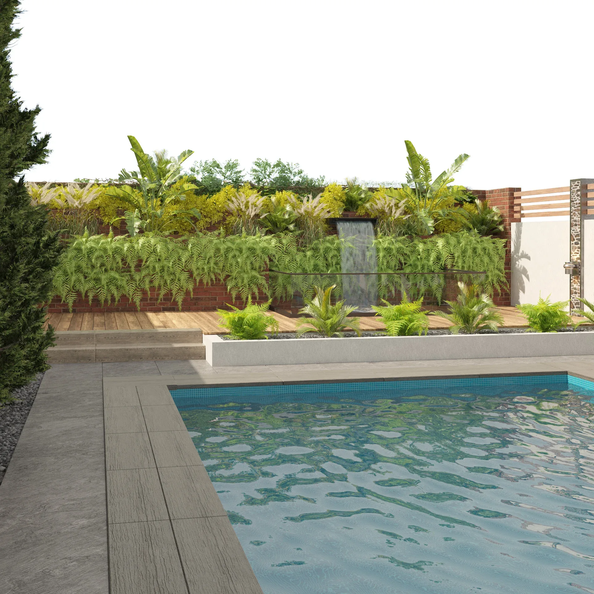 Modern backyard with pool 3d model