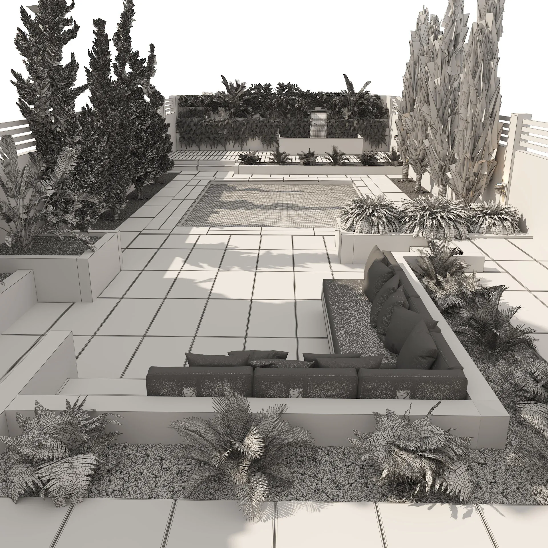 Modern backyard with pool 3d model