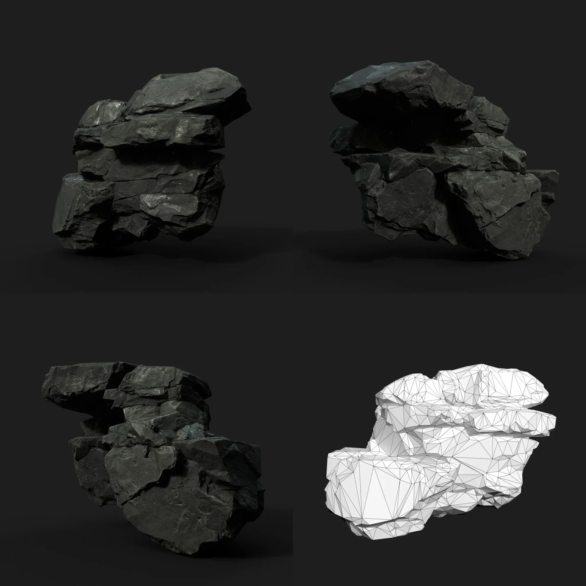 Low Poly Black Rock 230407 - Ultra HD 16K Texture
