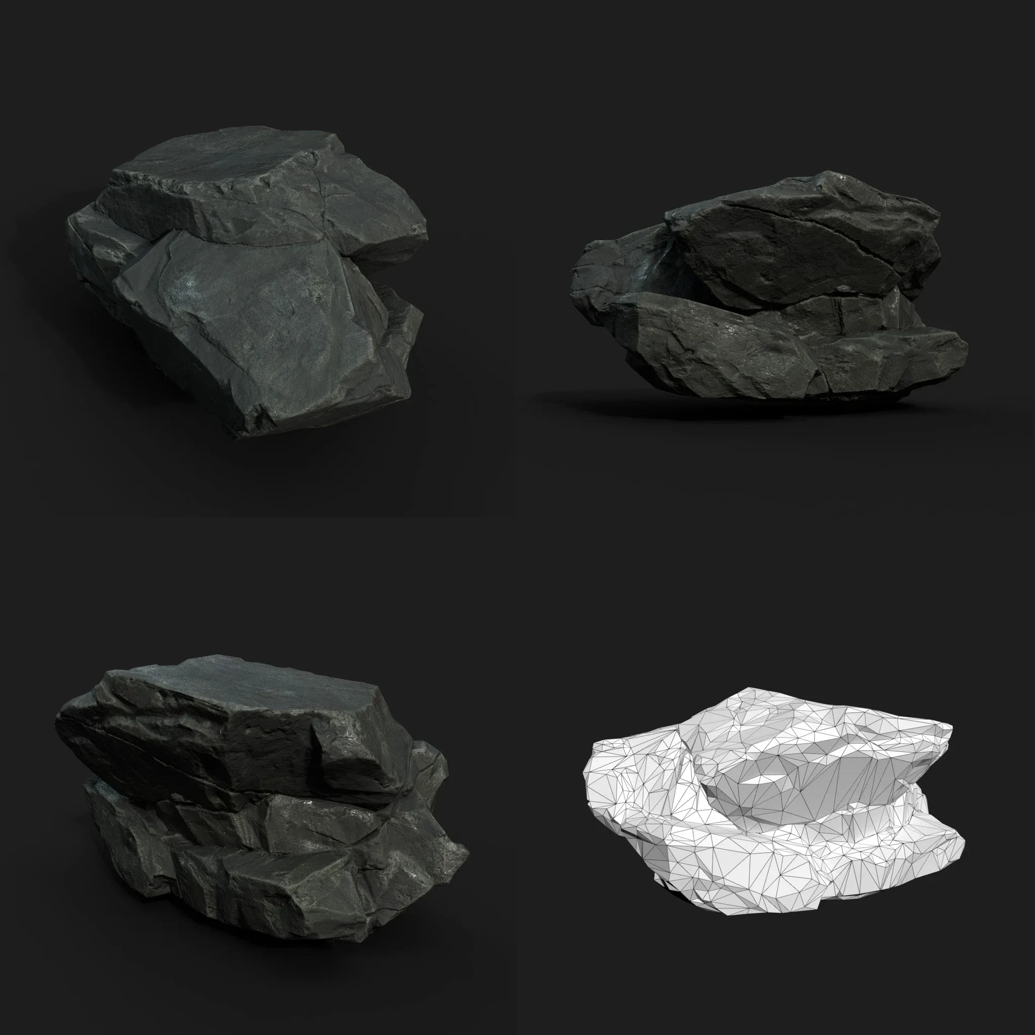 Low Poly Black Rock 230407 - Ultra HD 16K Texture