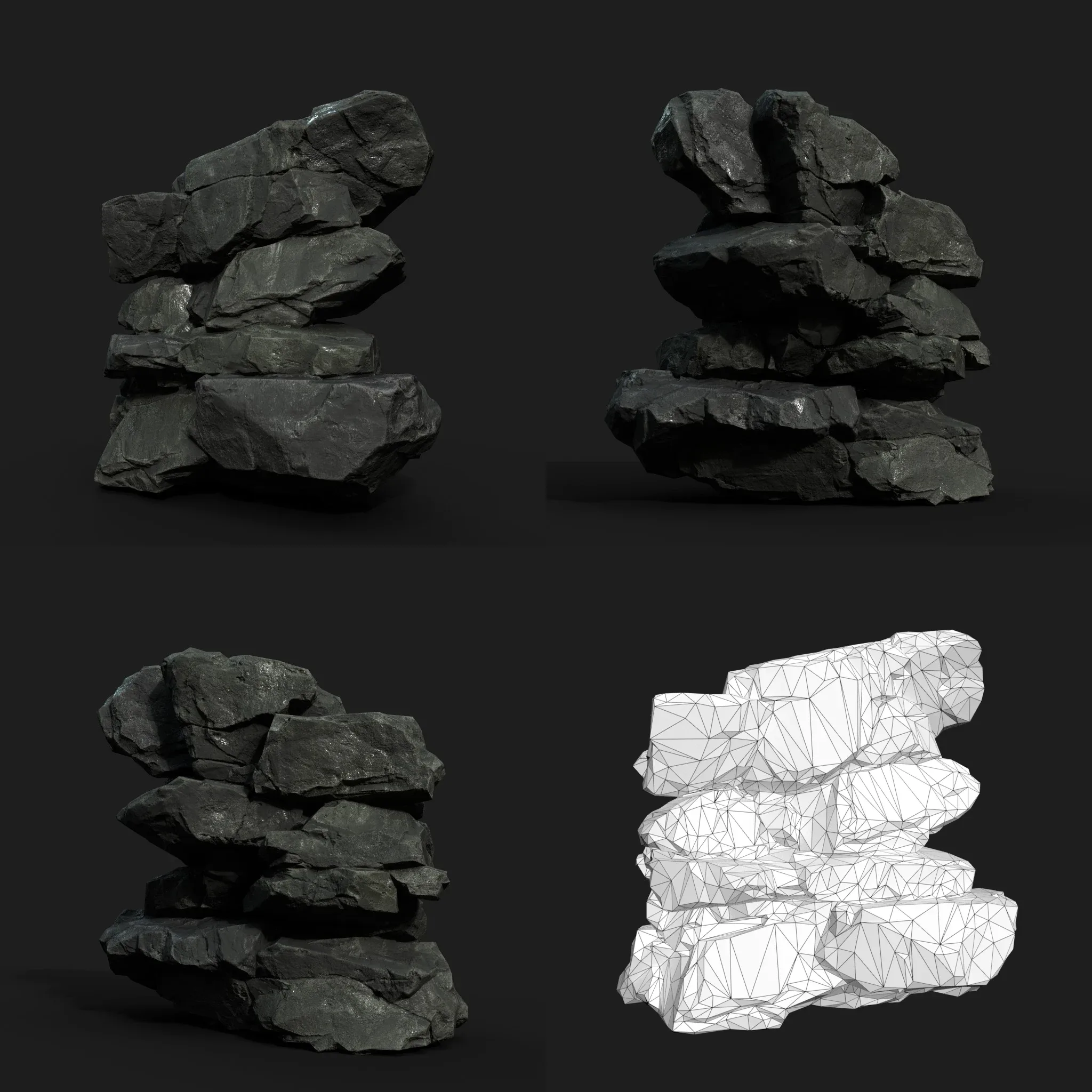 Low Poly Black Rock 230407 - Ultra HD 16K Texture