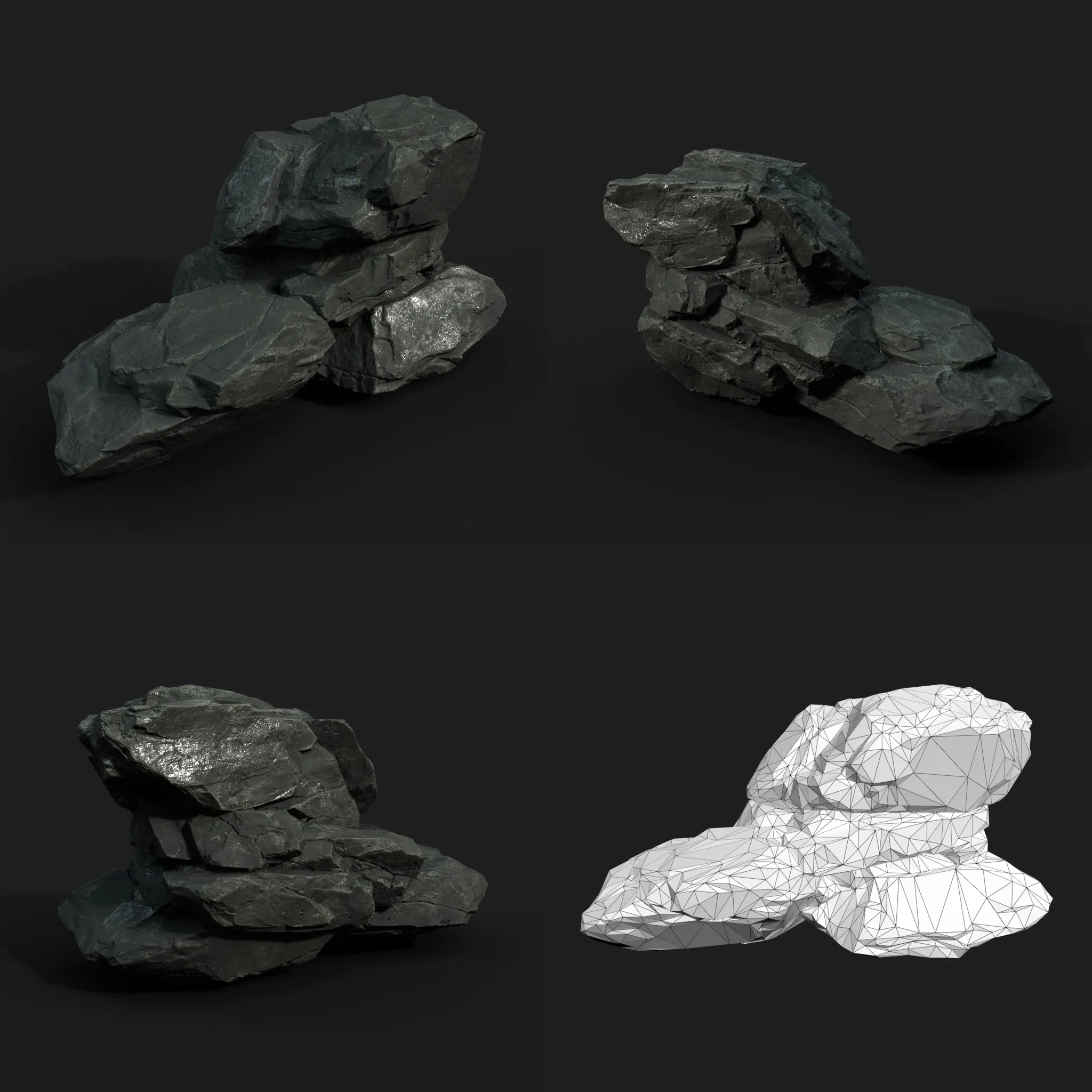 Low Poly Black Rock 230407 - Ultra HD 16K Texture