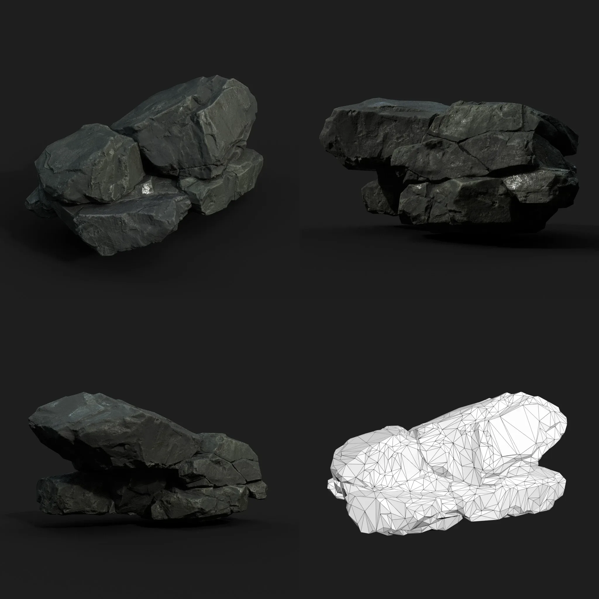 Low Poly Black Rock 230407 - Ultra HD 16K Texture