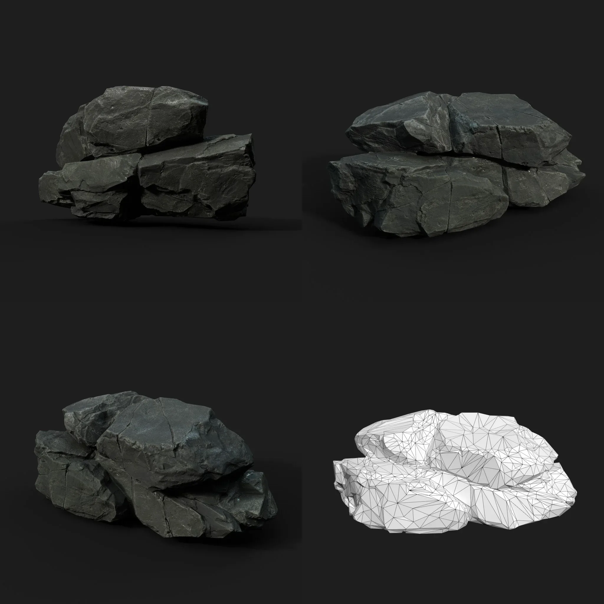 Low Poly Black Rock 230407 - Ultra HD 16K Texture