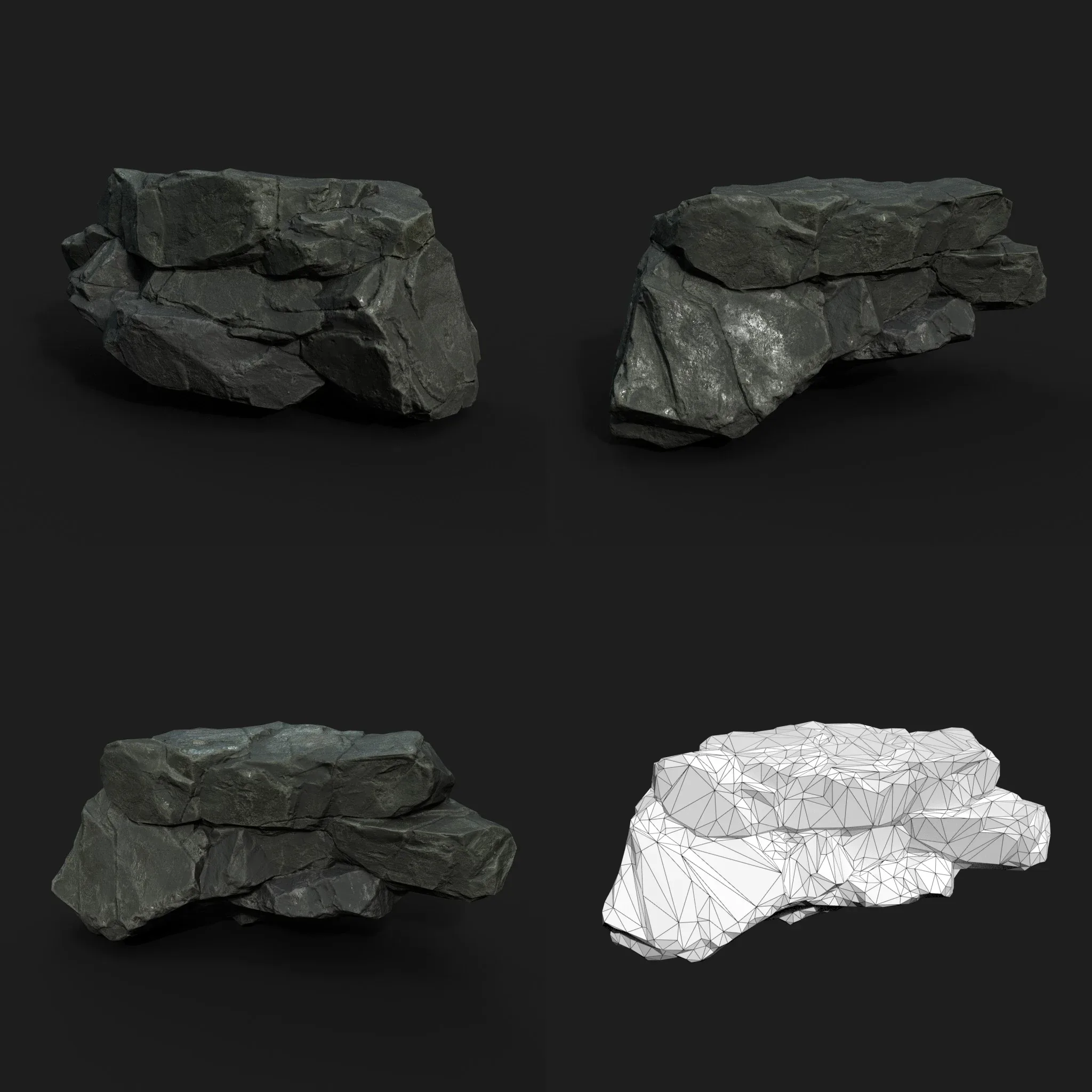 Low Poly Black Rock 230407 - Ultra HD 16K Texture