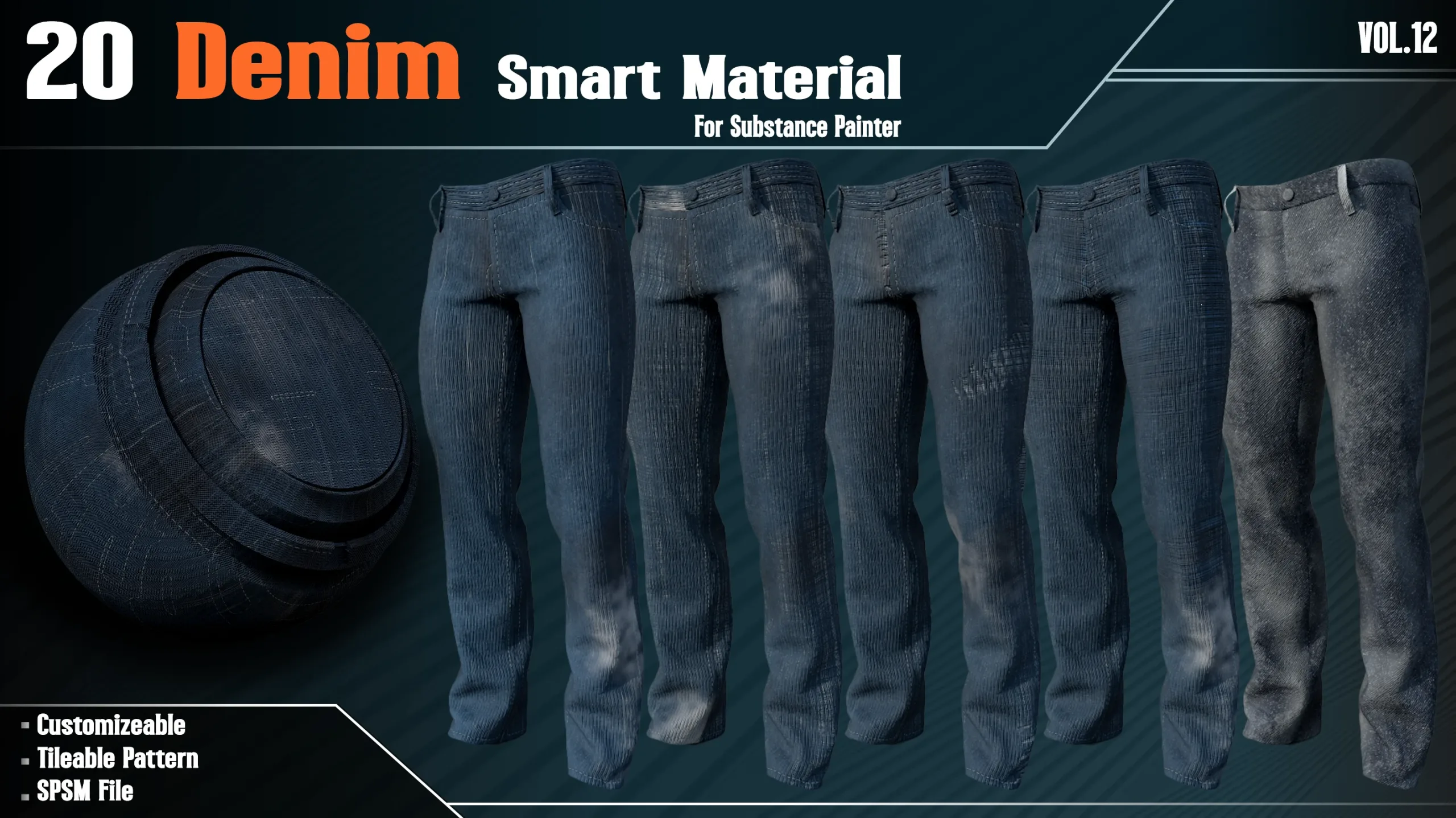 20 Denim Fabric Smart Material - VOL12 (spsm File + 2 FREE Sample)