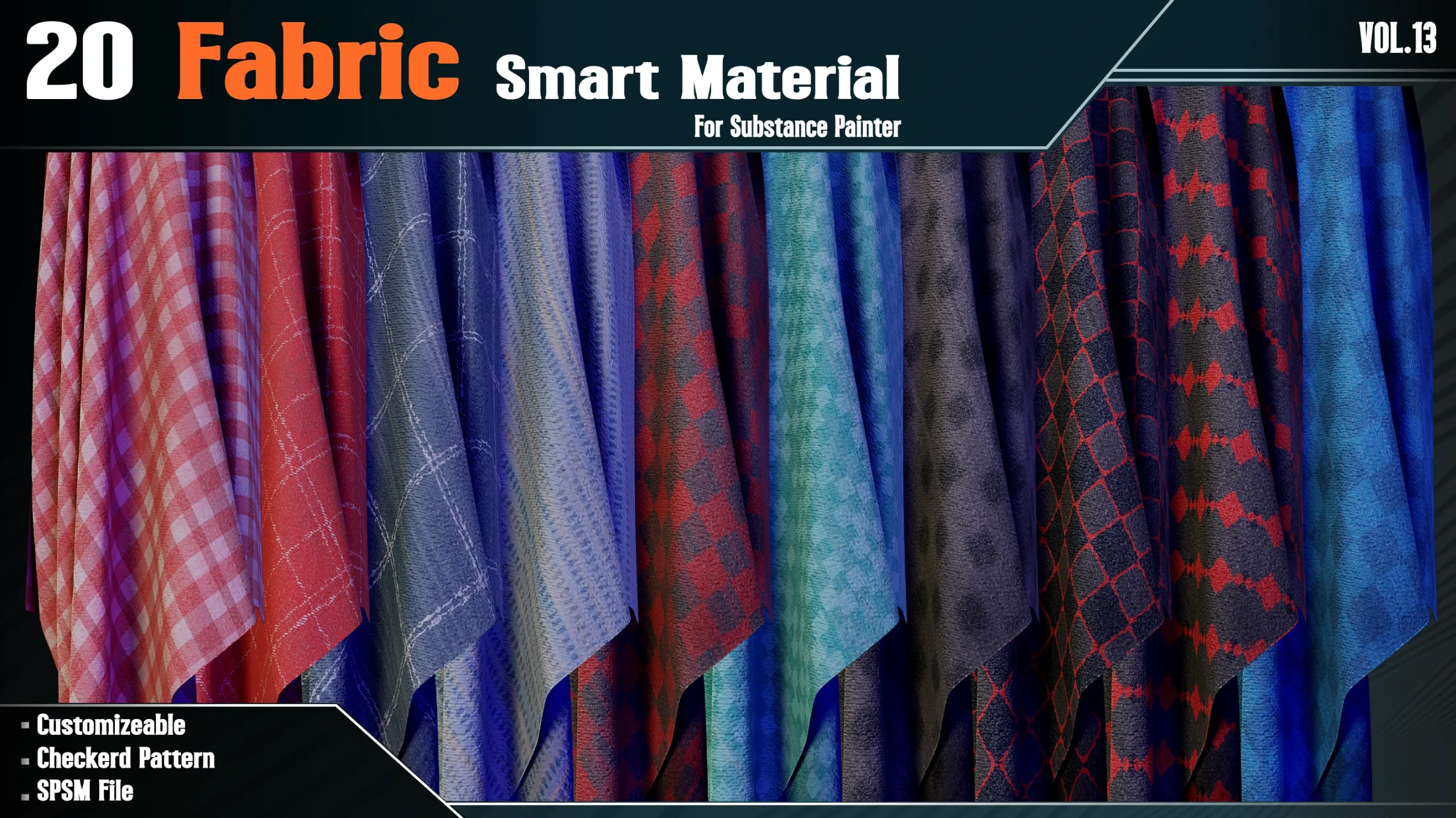 20 Checkerd Fabric Smart Material - VOL 13 (spsm file + 2 FREE Sample)