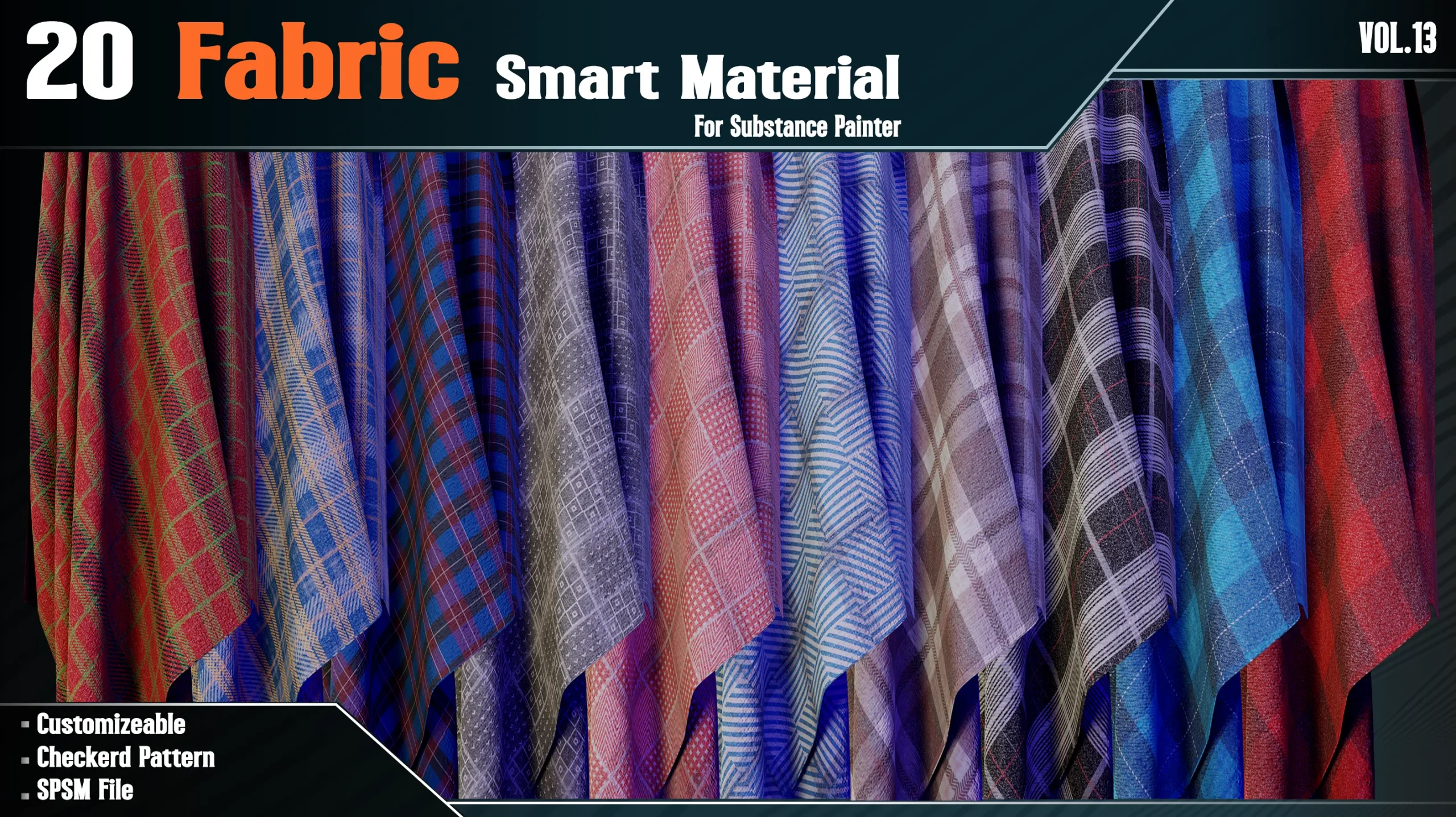 20 Checkerd Fabric Smart Material - VOL 13 (spsm file + 2 FREE Sample)