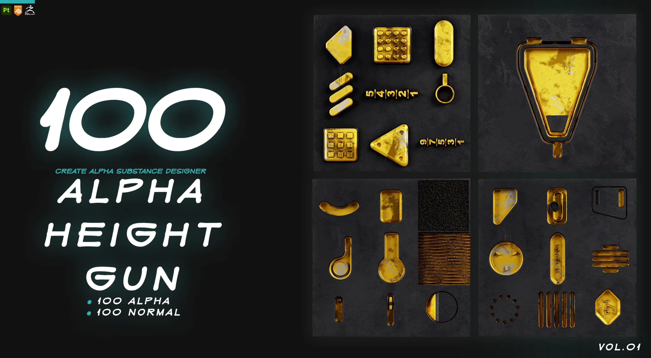 100 Alpha Height And Normal For Gun -hardsurface- vol.01